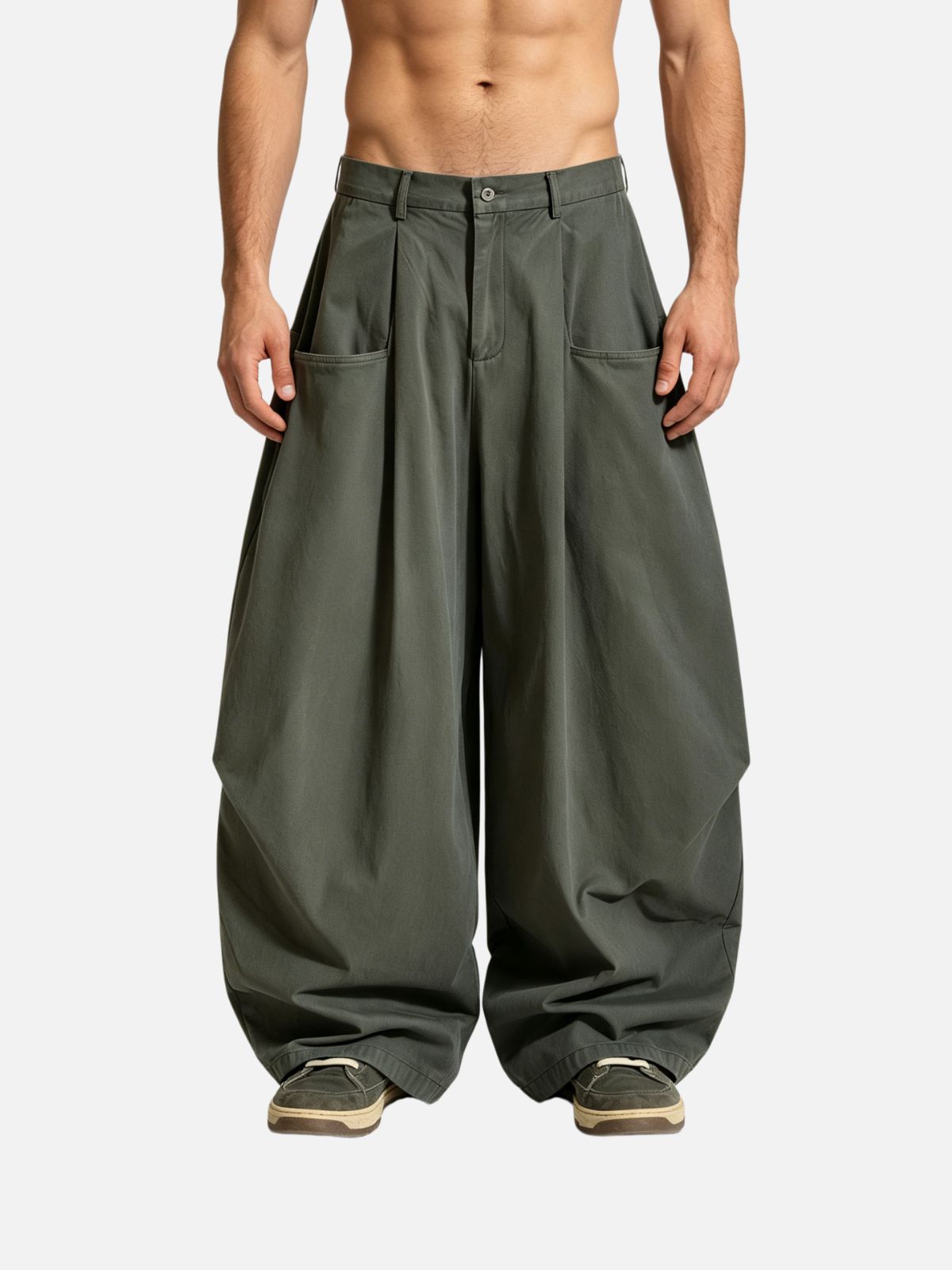 Haaura Pleated Pocket Baggy Barrel Pants