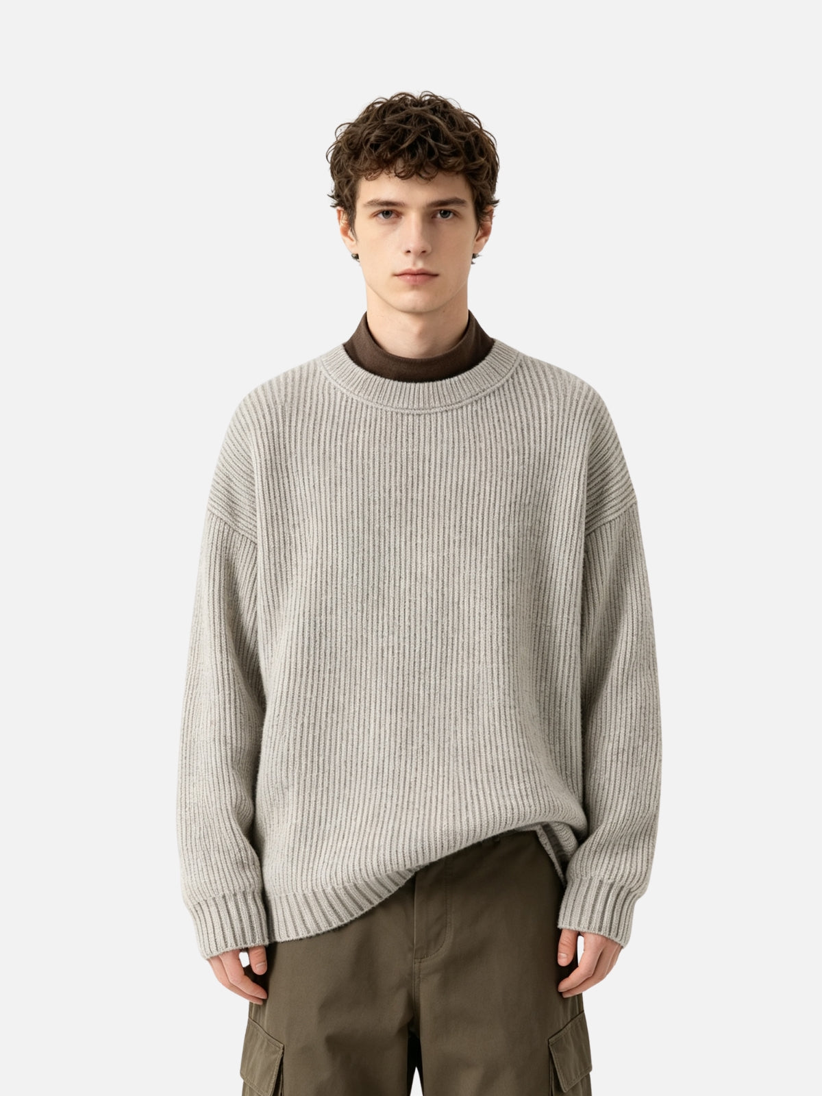 Haaura Contrast Collar Ribbed Knit Sweater