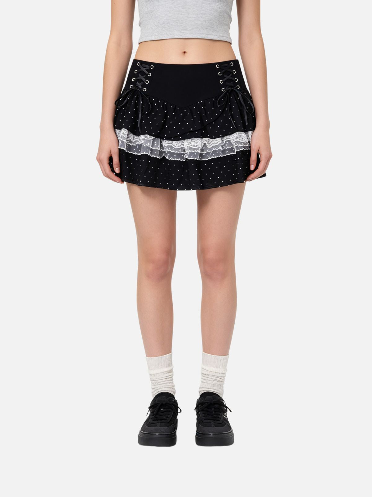 Haaura Polka Dot Lace Ruffle Skirt