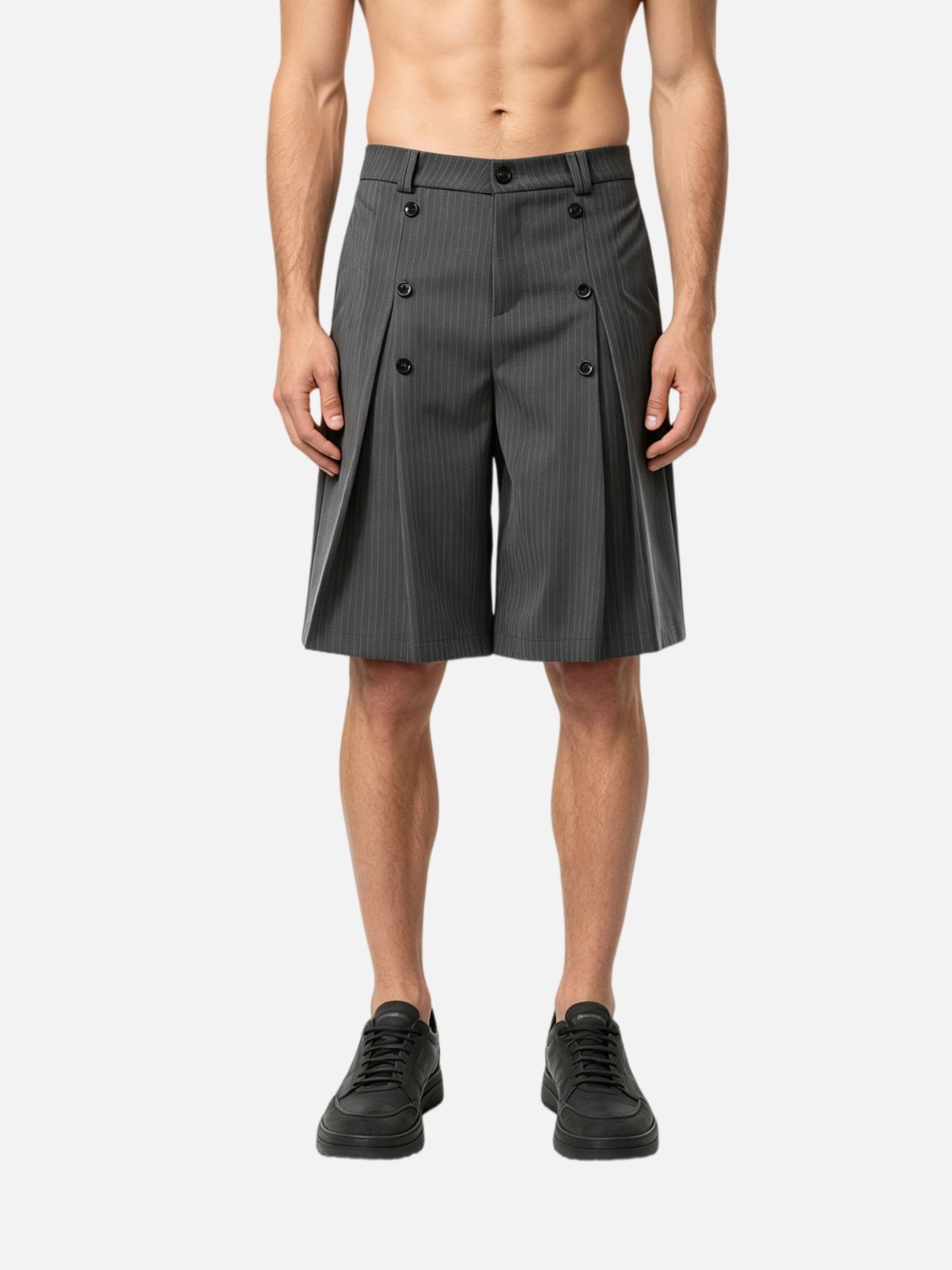 Haaura Pinstripe Double Breasted Baggy Shorts