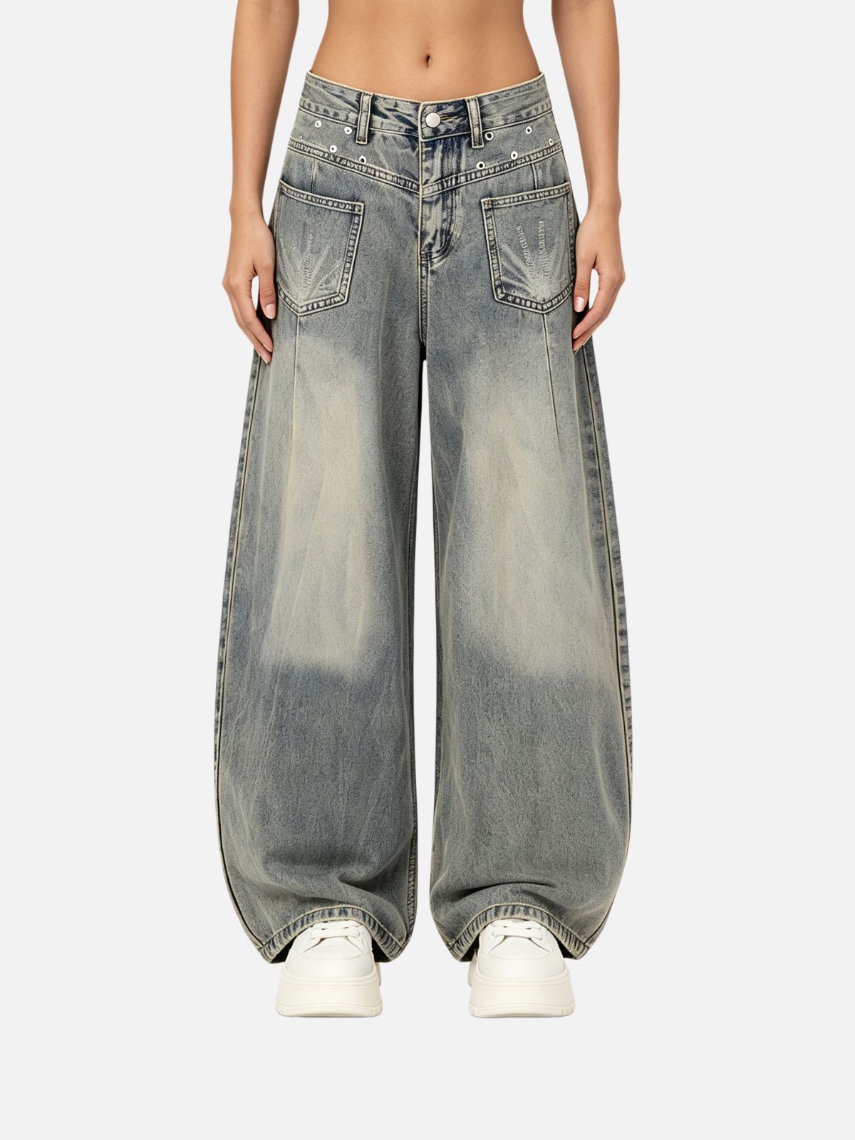 Haaura Eyelet Baggy Barrel Jeans