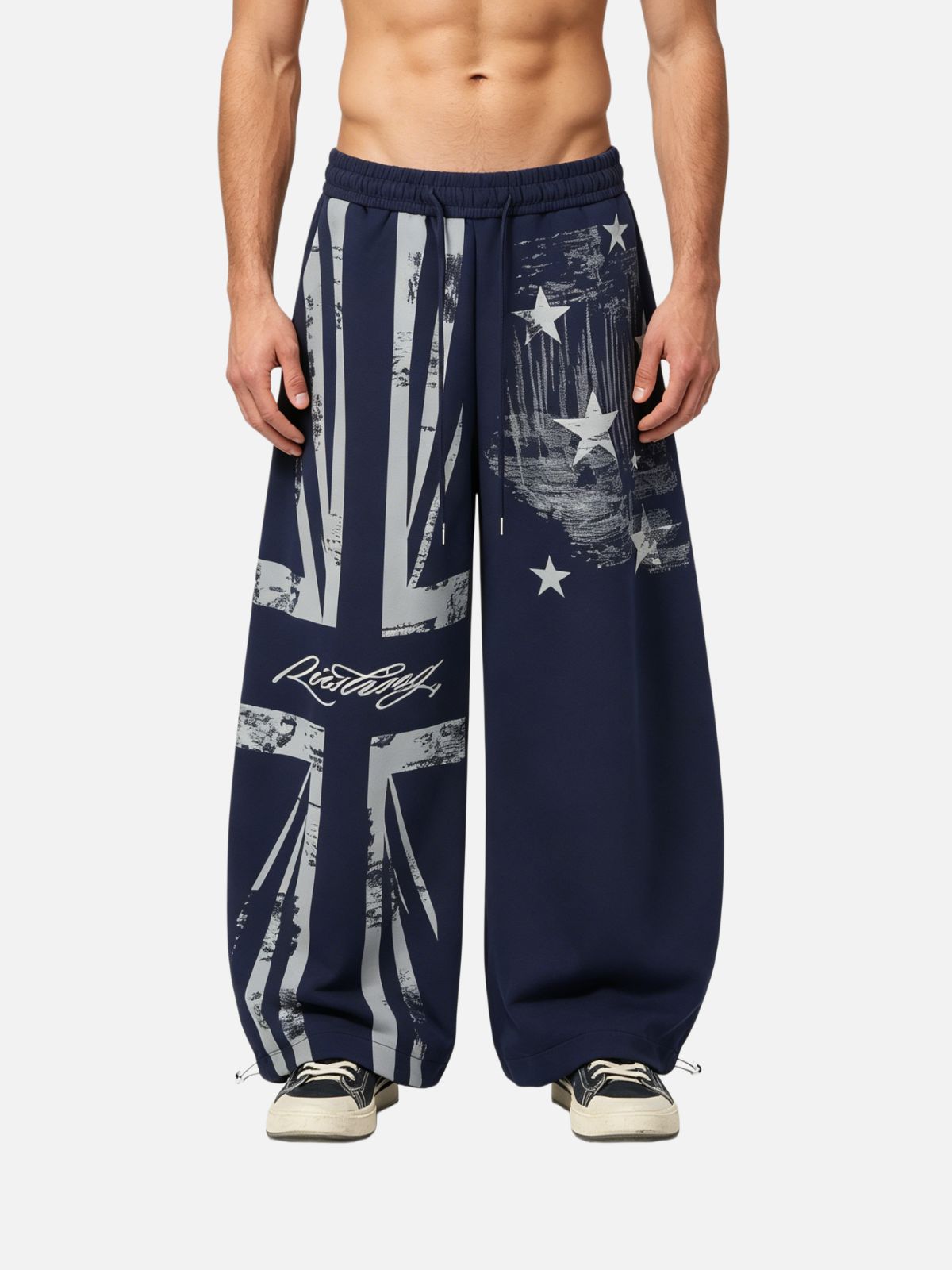 Haaura Baggy Vintage Distressed Flag Print Sweatpants