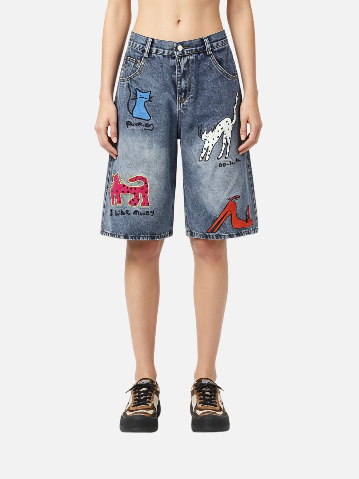 Haaura Vintage Wash Cartoon Patch Jorts
