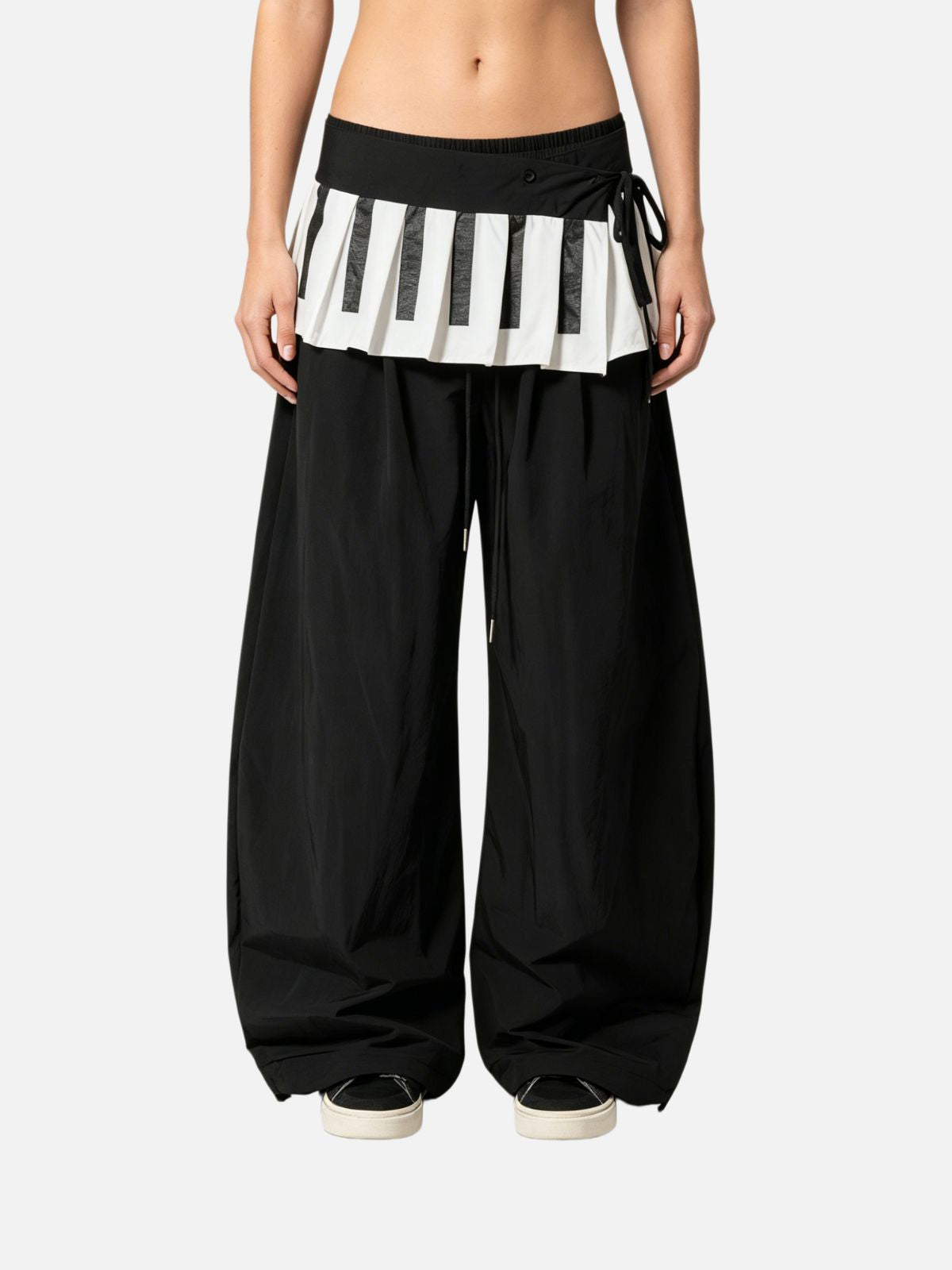 Haaura Baggy Piano Key Ruffle Wide-Leg Pants