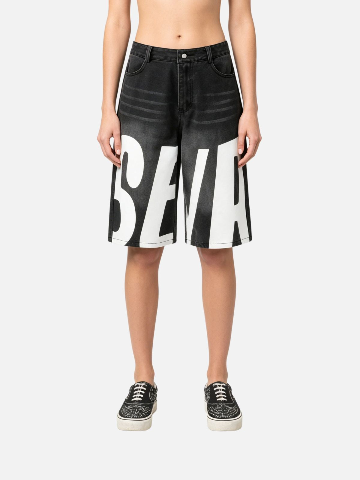 Haaura Vintage Washed Graphic Letter Jorts