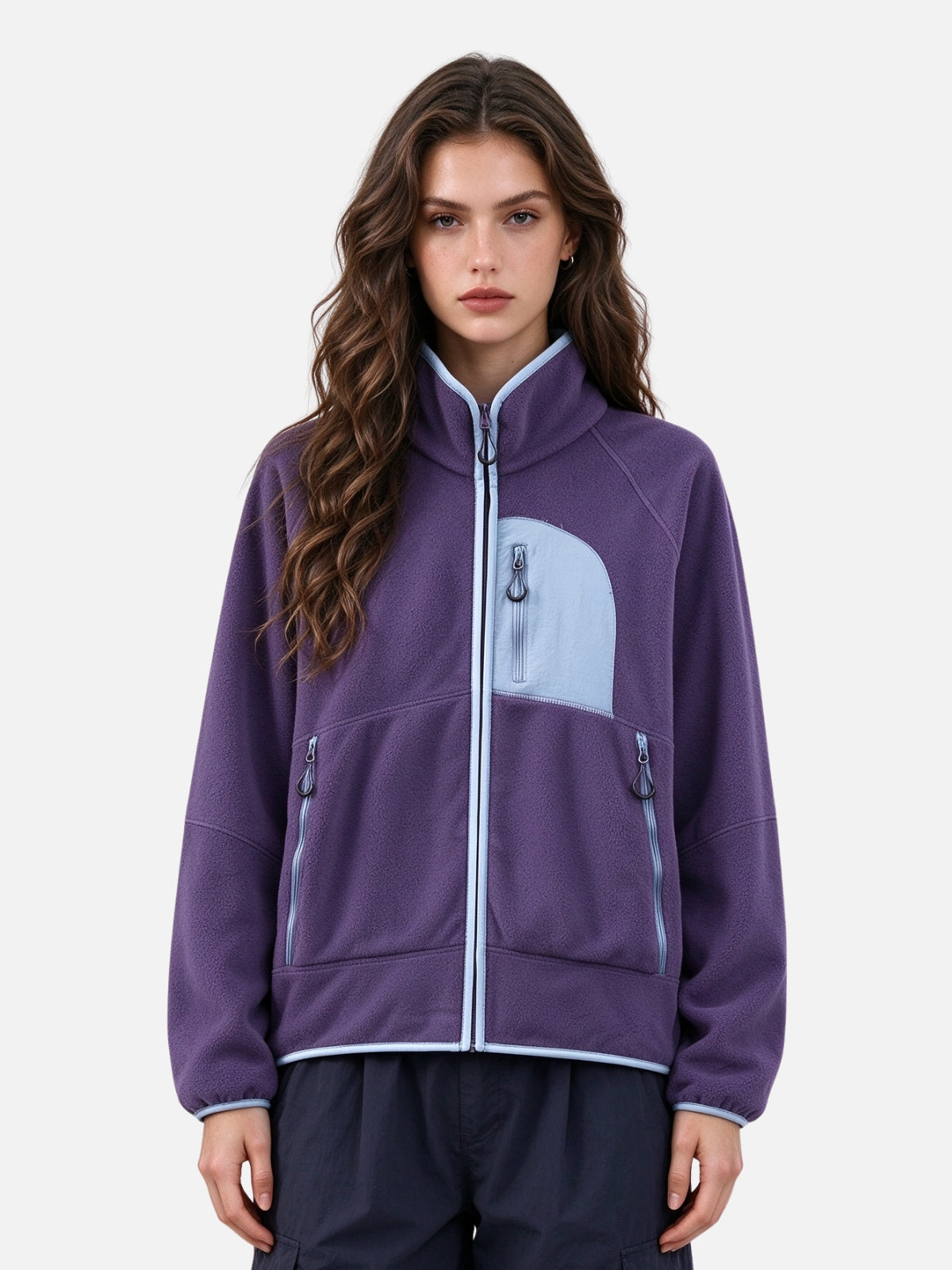 Haaura Contrast Panel Fleece Zip Up Jacket