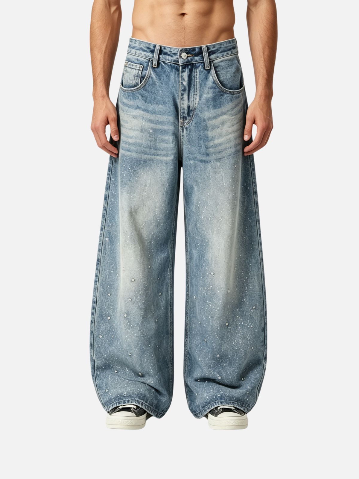 Haaura Baggy Wash Rhinestone Jeans