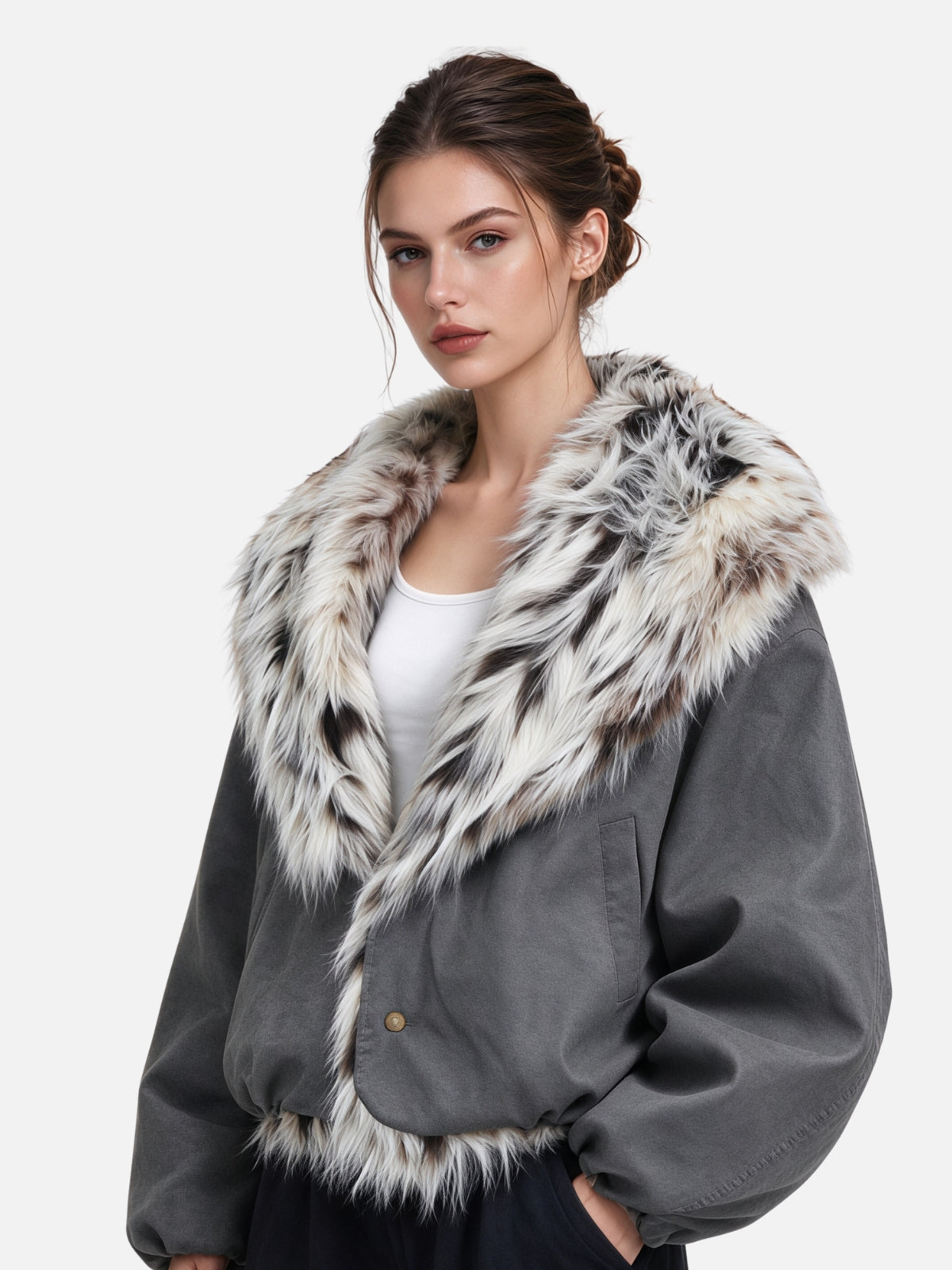 Haaura Suede Faux Fur Collar Coat