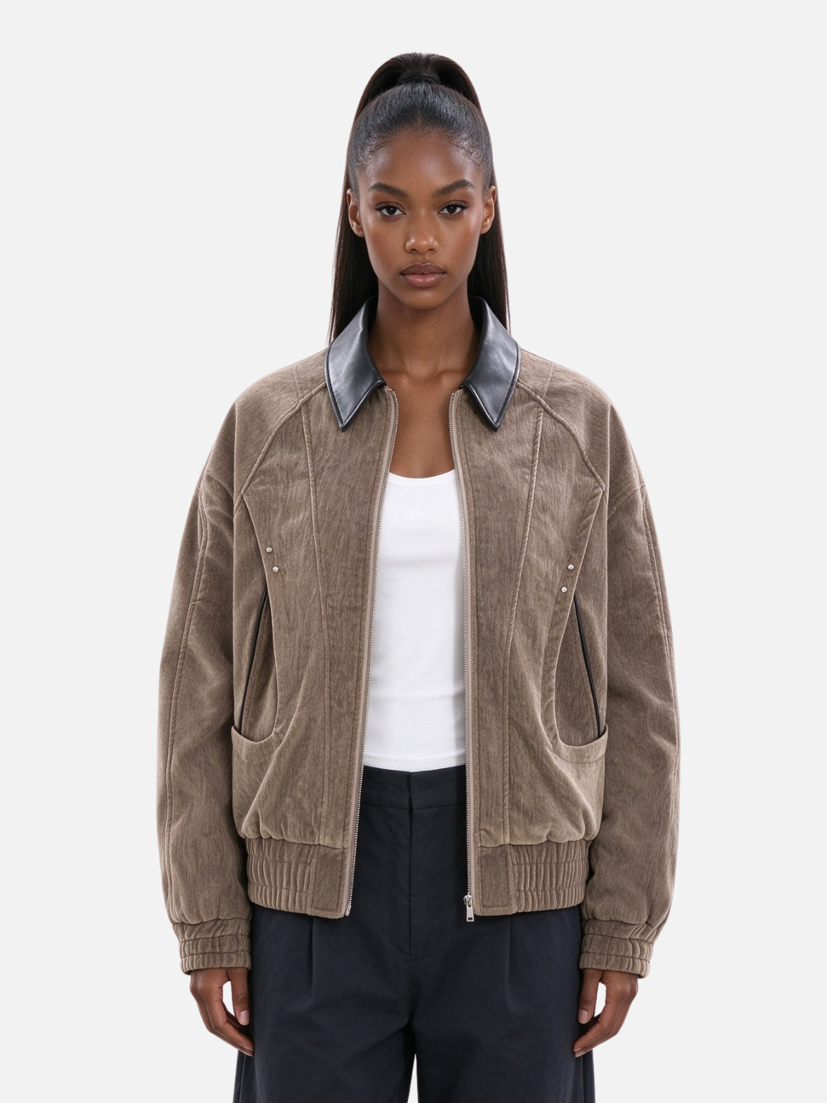 Haaura Textured Contrast Collar Jacket