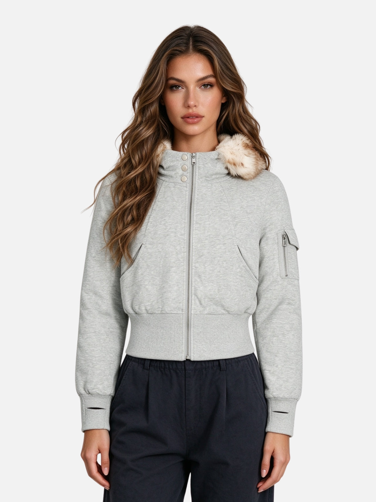 Haaura Cropped Detachable Collar Coat