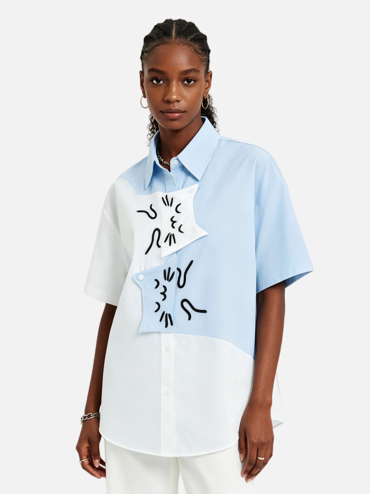 Haaura Deconstructed Layering Abstract Print Shirt