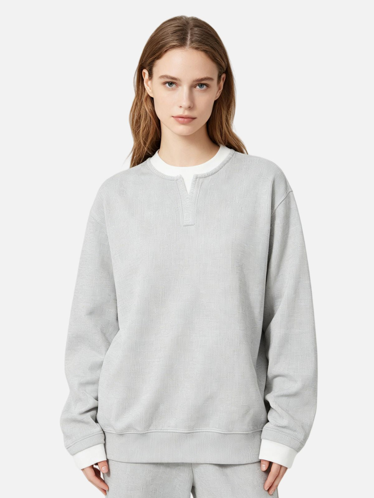 Haaura Boxy Split Neck Sweatshirt
