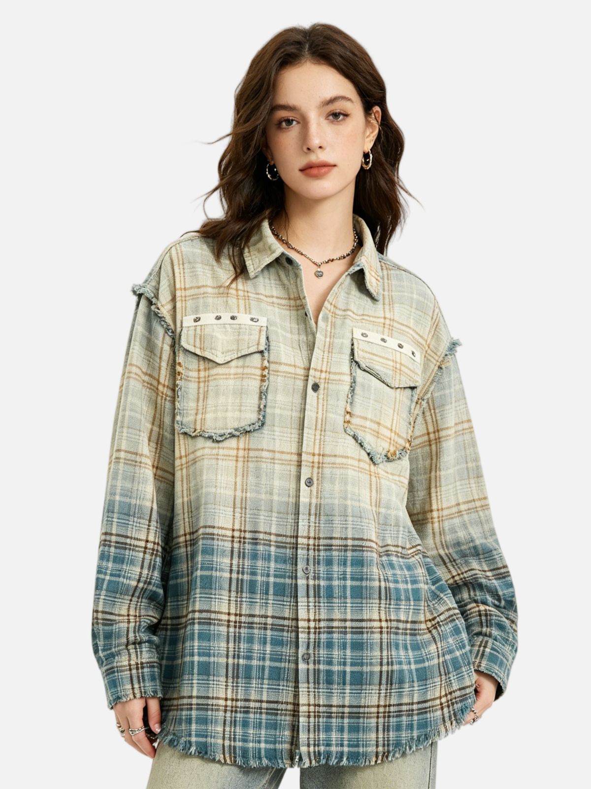 Haaura Gradient Plaid Work Shirt