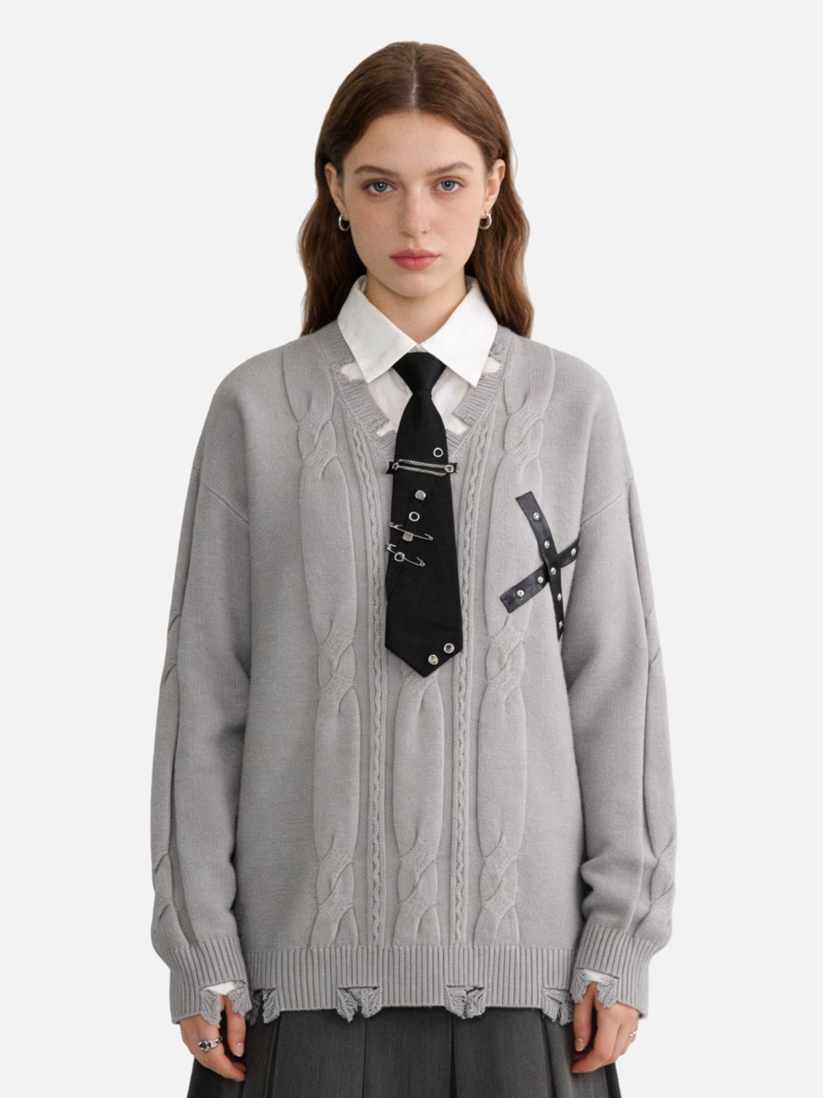 Haaura “X” Studded Knit Sweater