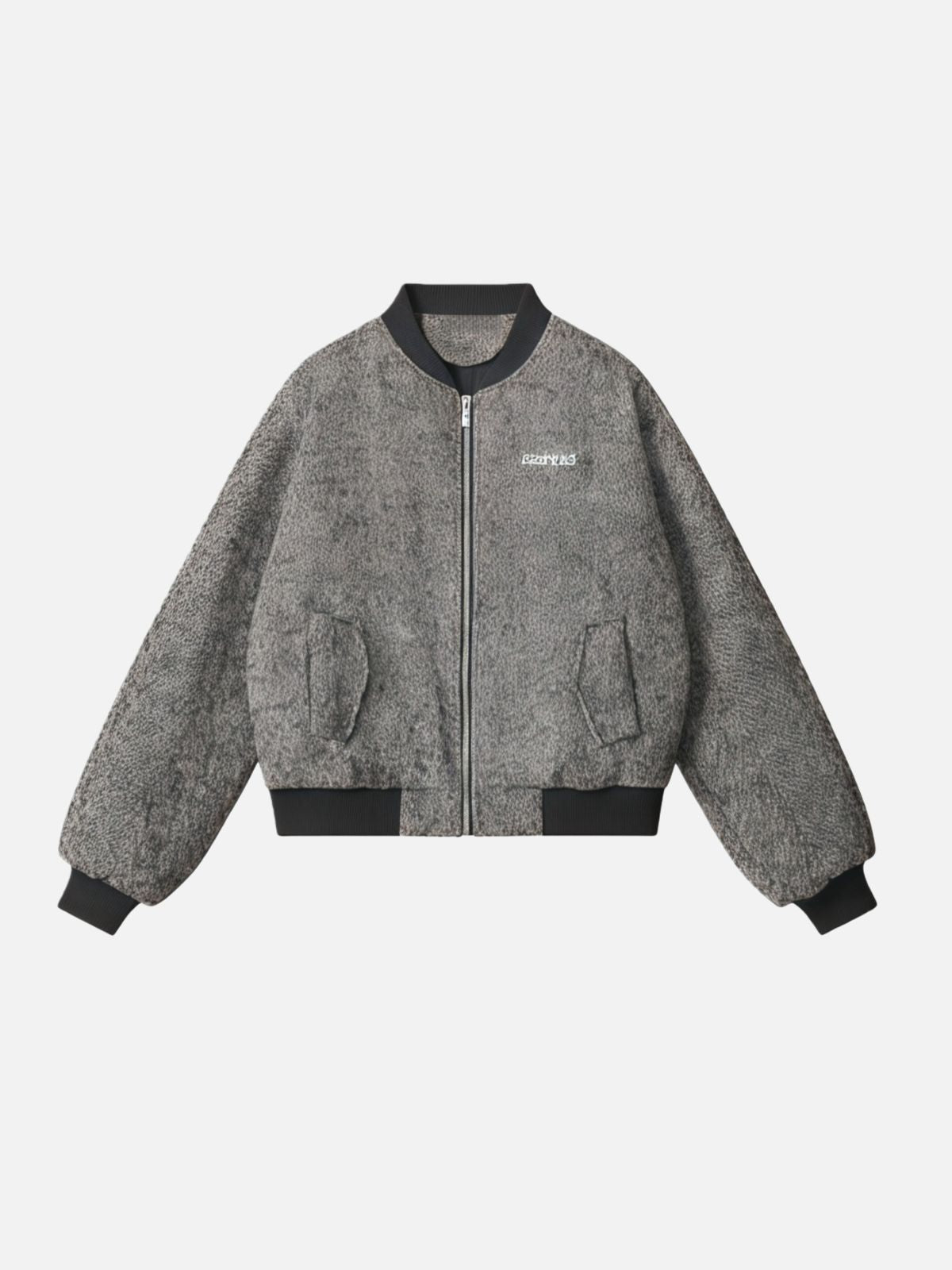 Haaura Herringbone Zip-Front Bomber Jacket