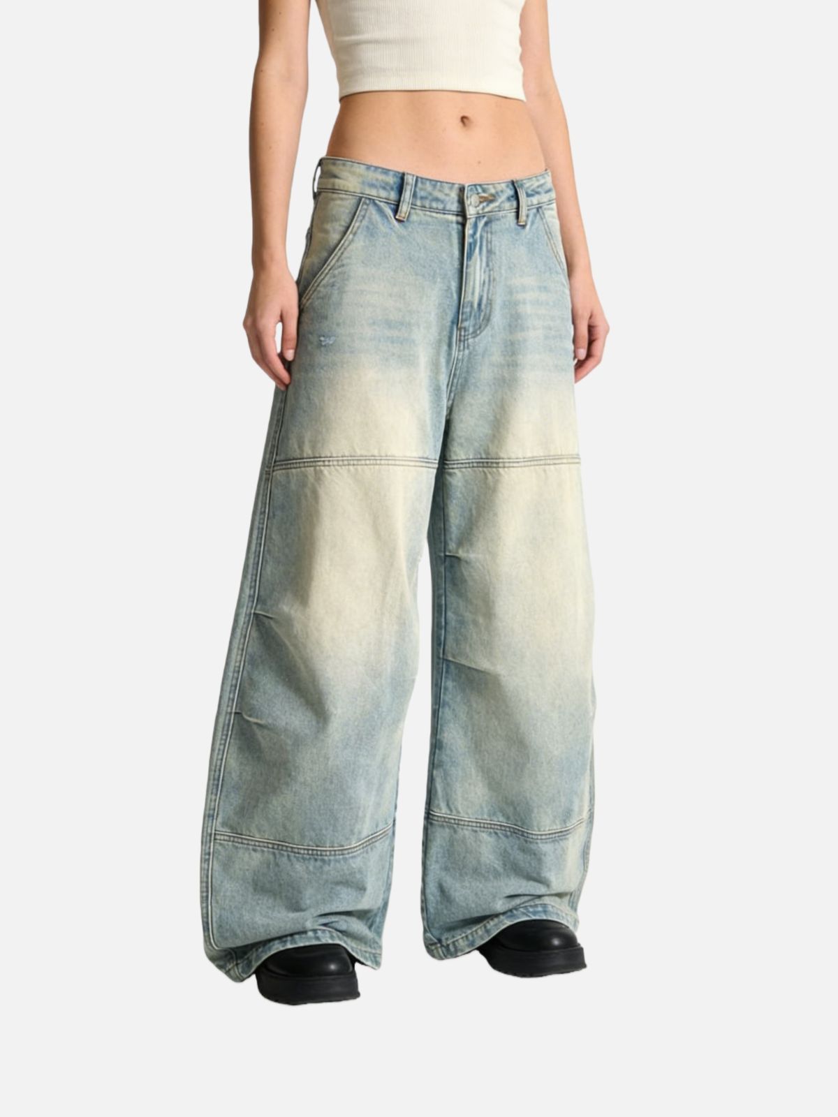 Haaura Washed Panel Baggy Barrel Jeans
