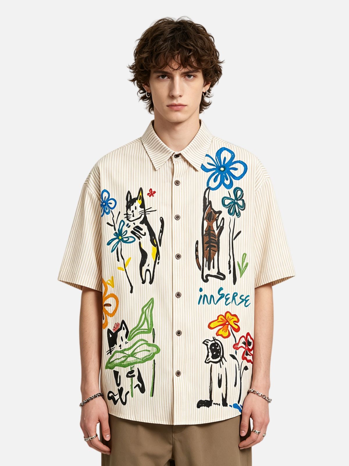 Haaura Cat & Floral Short Sleeve Shirt
