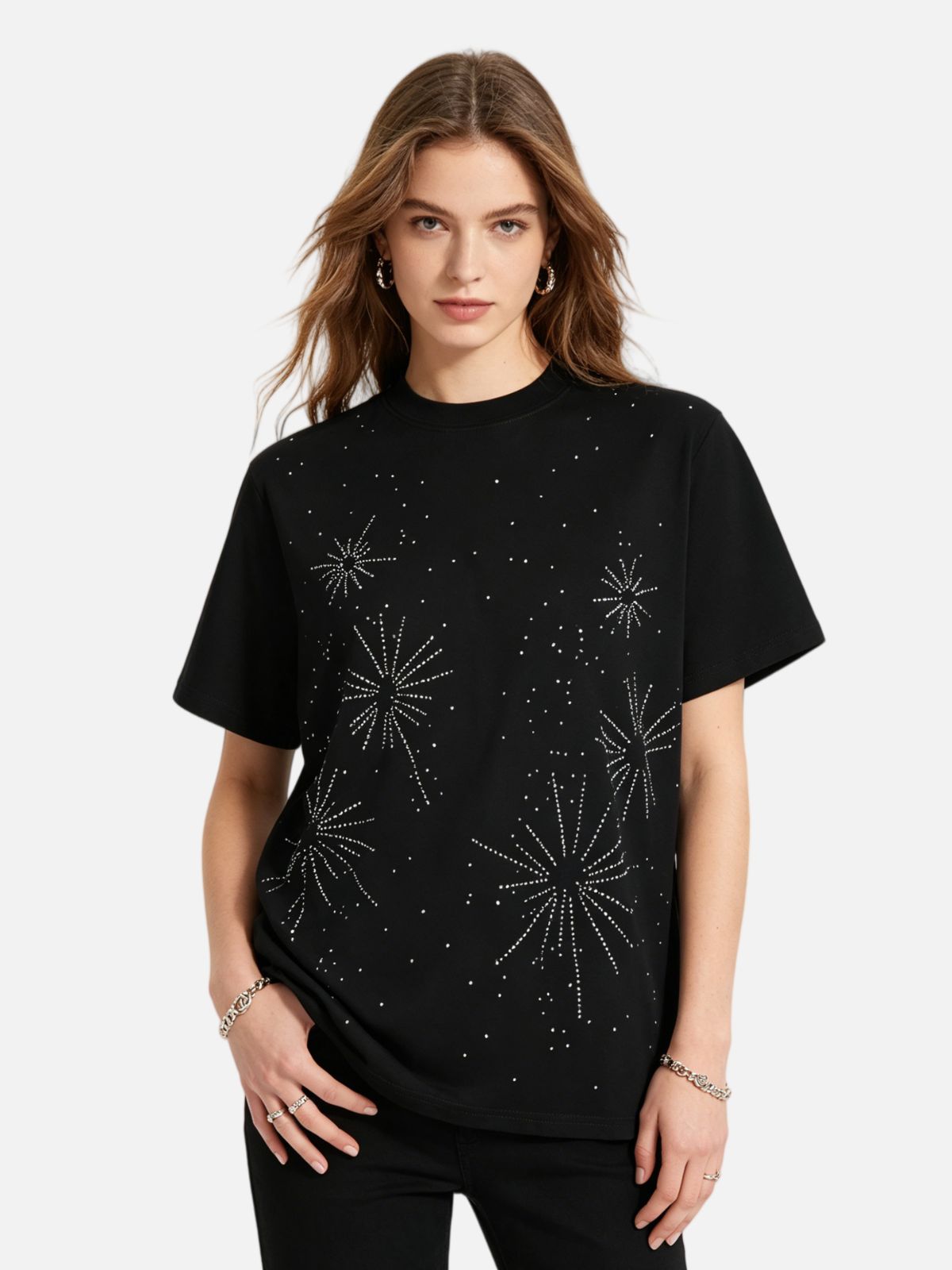 Haaura Rhinestone Firework Graphic Tee