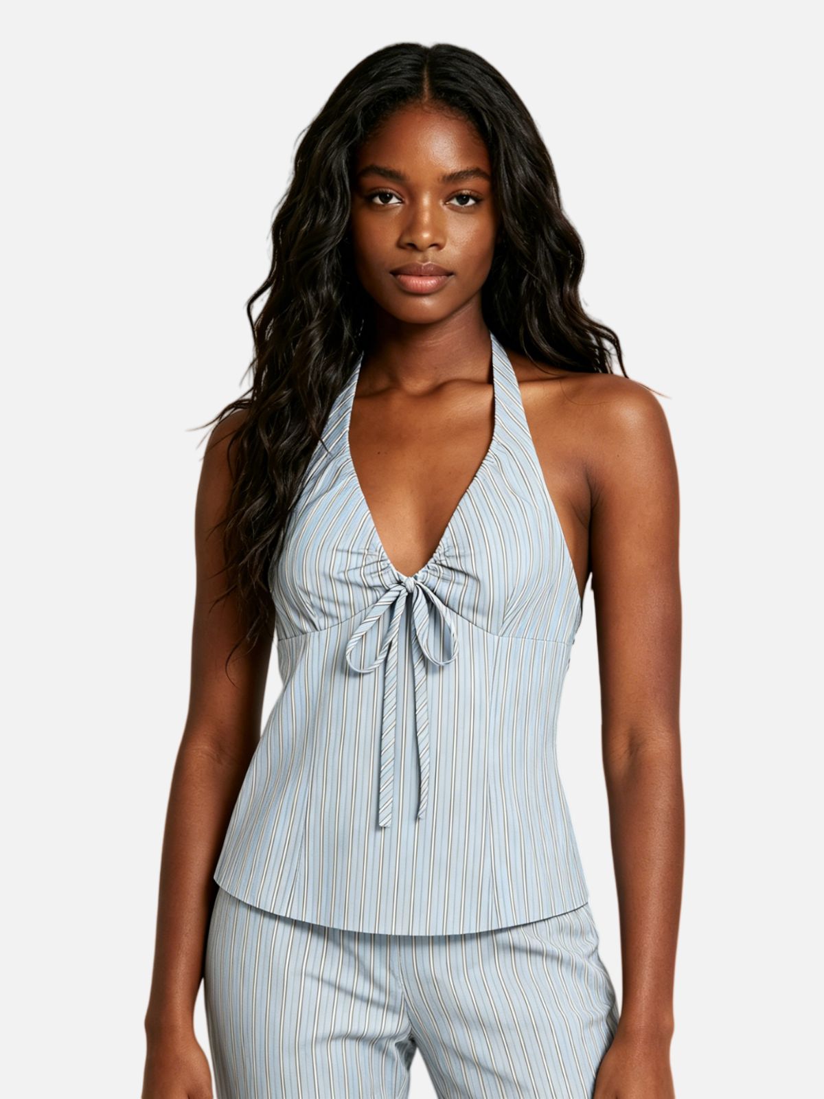 Haaura Striped Bow Tie Halter Top