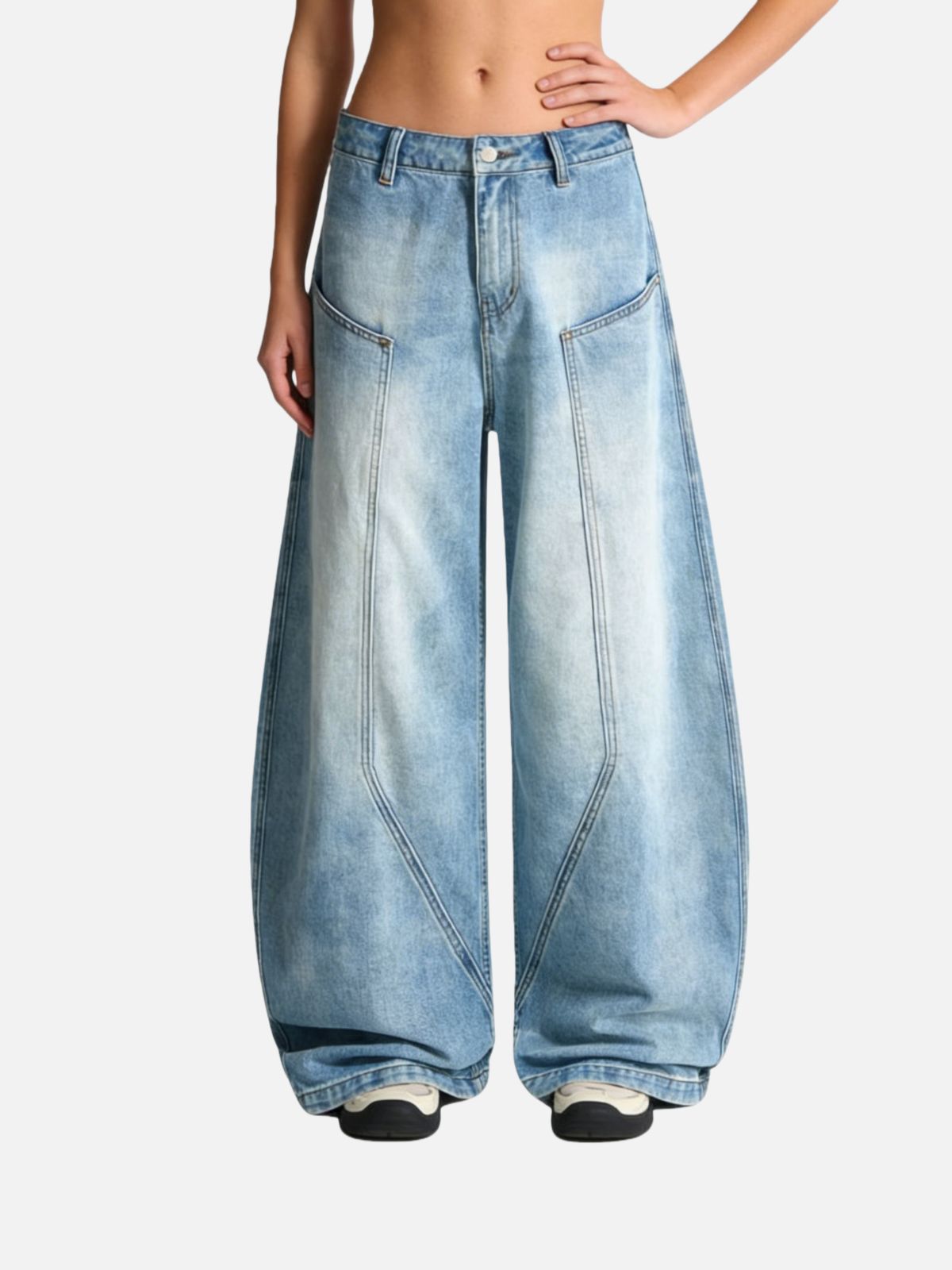 Haaura Seam Panel Baggy Barrel Jeans