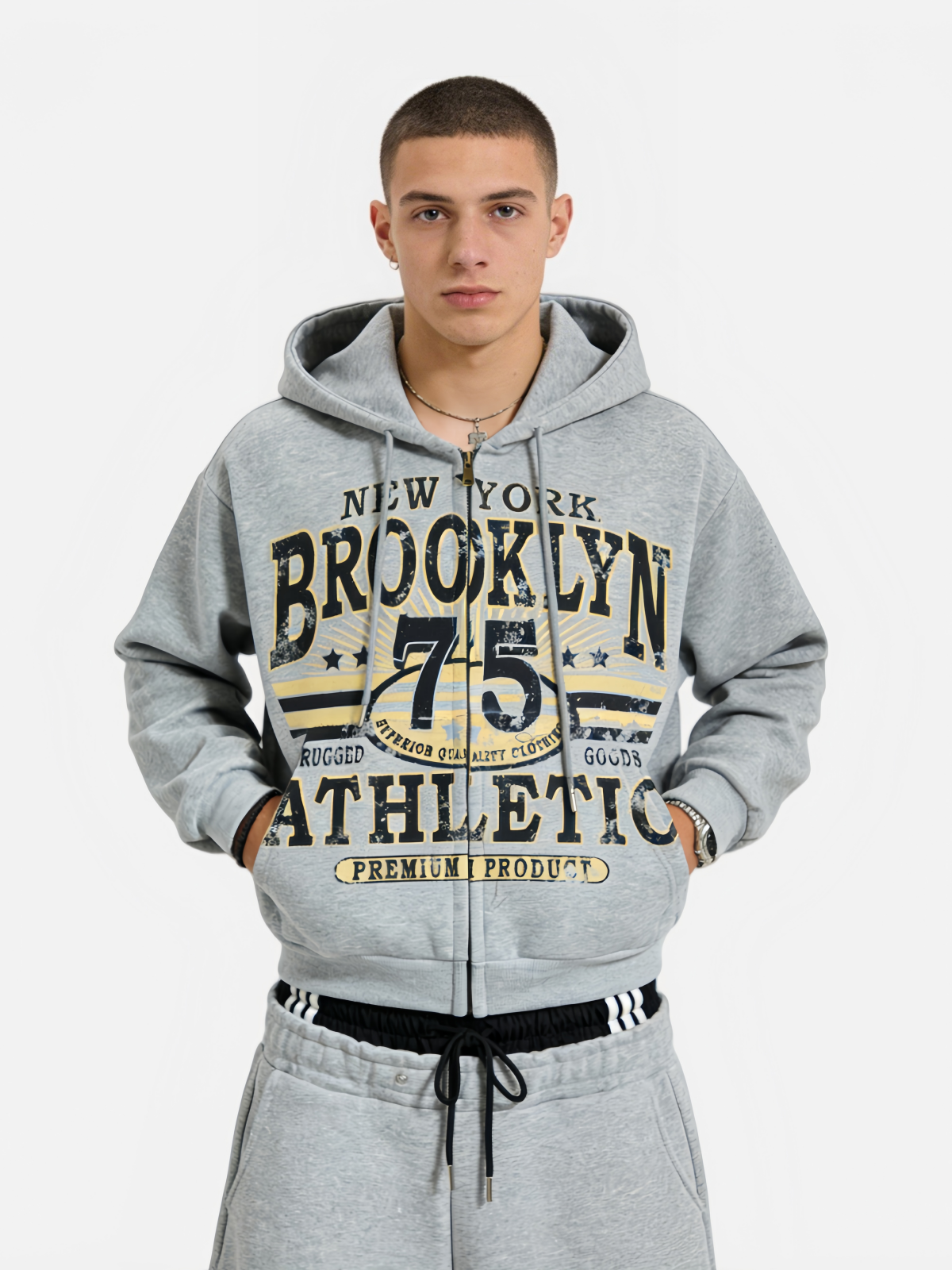 Haaura Vintage "BROOKLYN 75" Athletic Washed Graphic Zip Hoodie