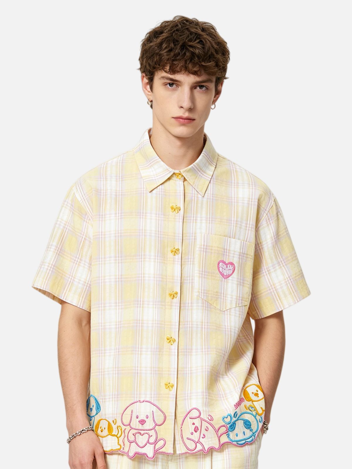 Haaura Colorful Check Puppy Embroidered Shirt
