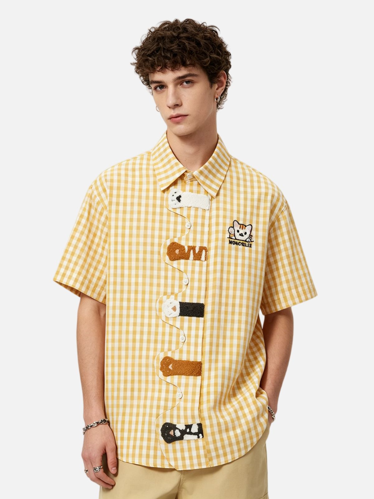 Haaura Cartoon Cat & Paw Print Shirt