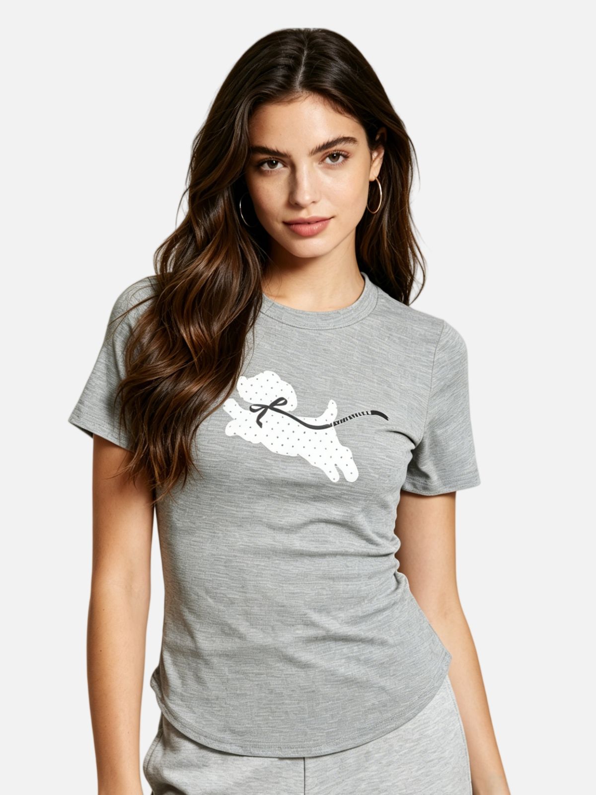 Haaura Slim Fit Grey Polka Dot Puppy Graphic Tee