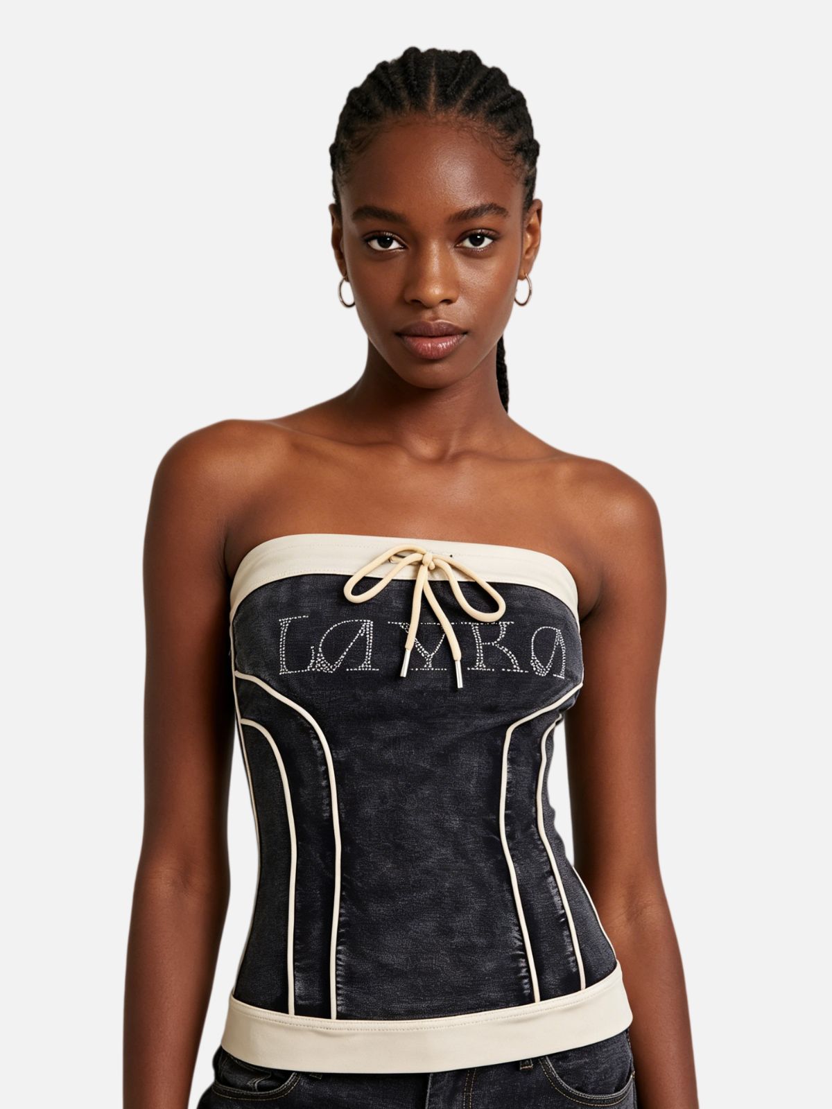 Haaura Rhinestone Curved Panel Bandeau Top