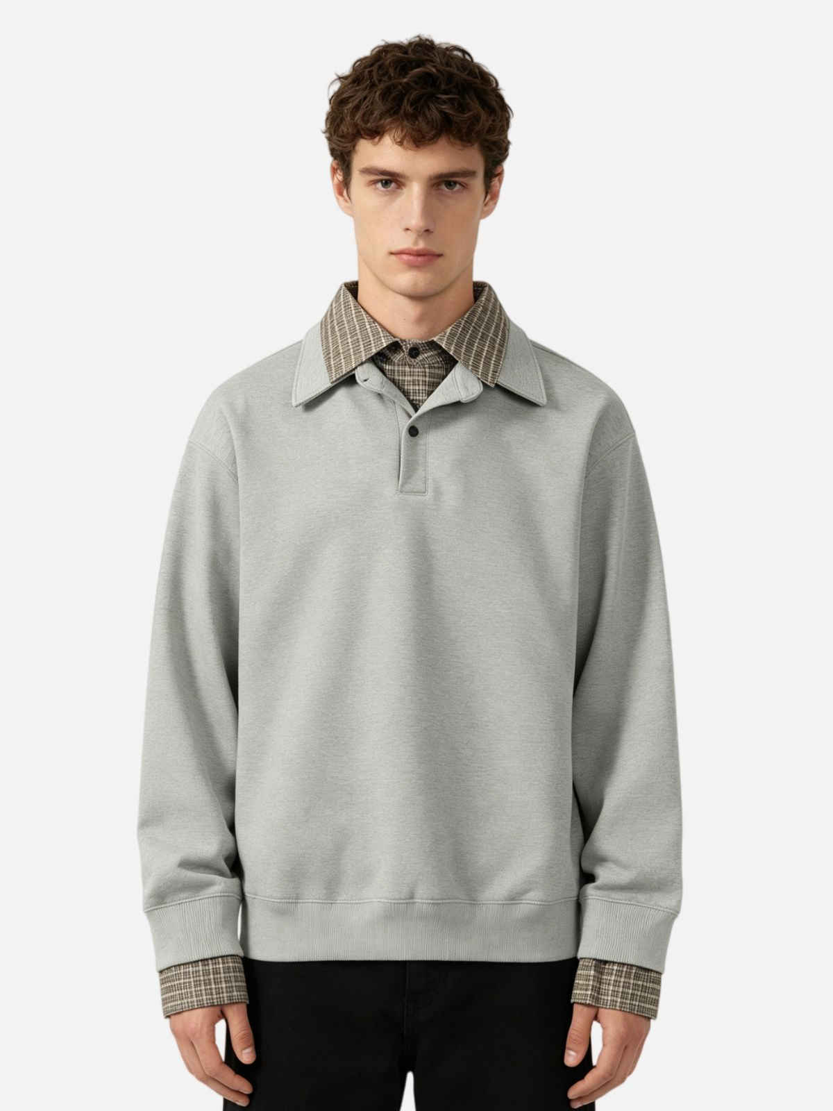 Haaura Boxy Plaid Collar Sweatshirt