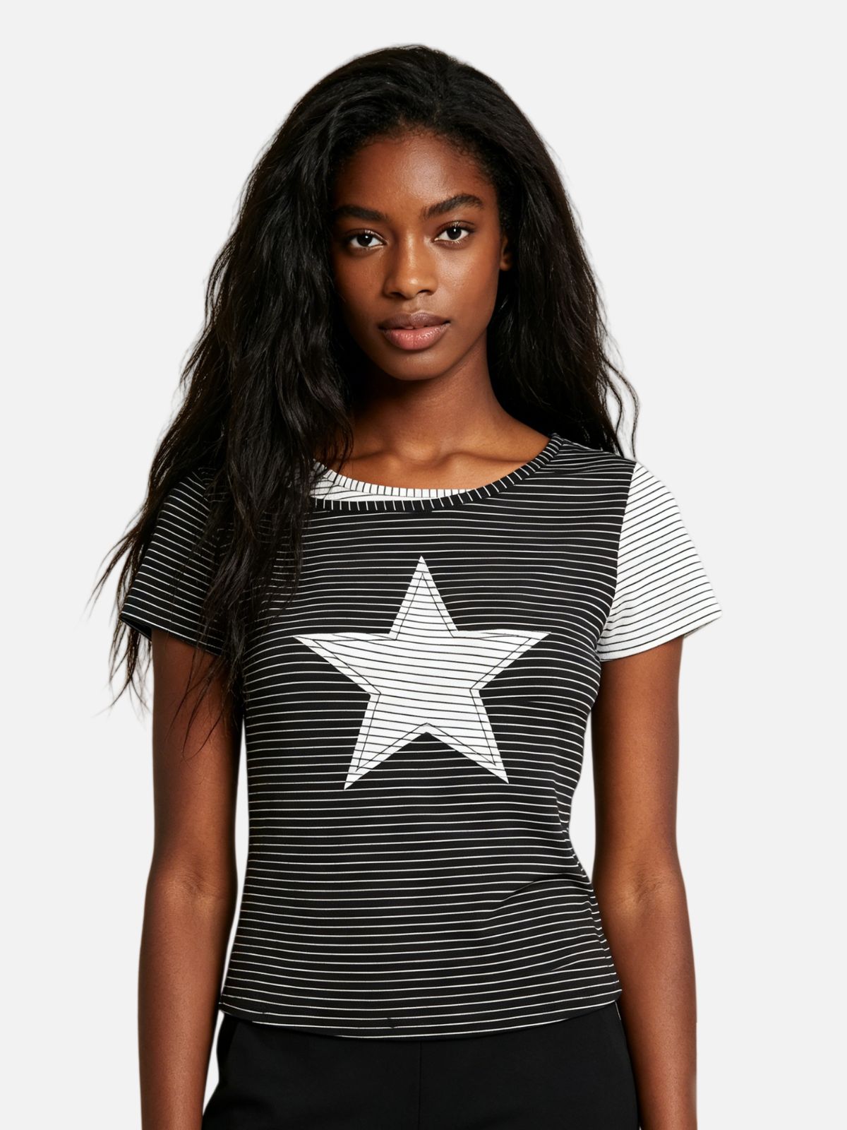 Haaura Cropped Striped Geometric Star Tee