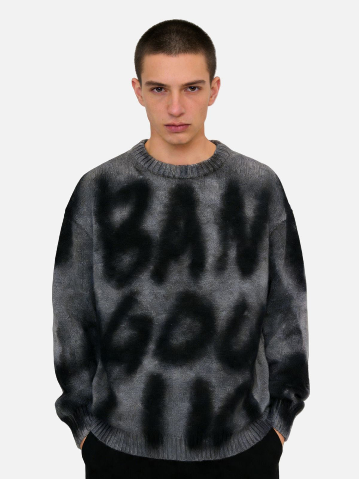 Haaura Tie-Dye “BAN GOY LVD” Graphic Knit Sweater