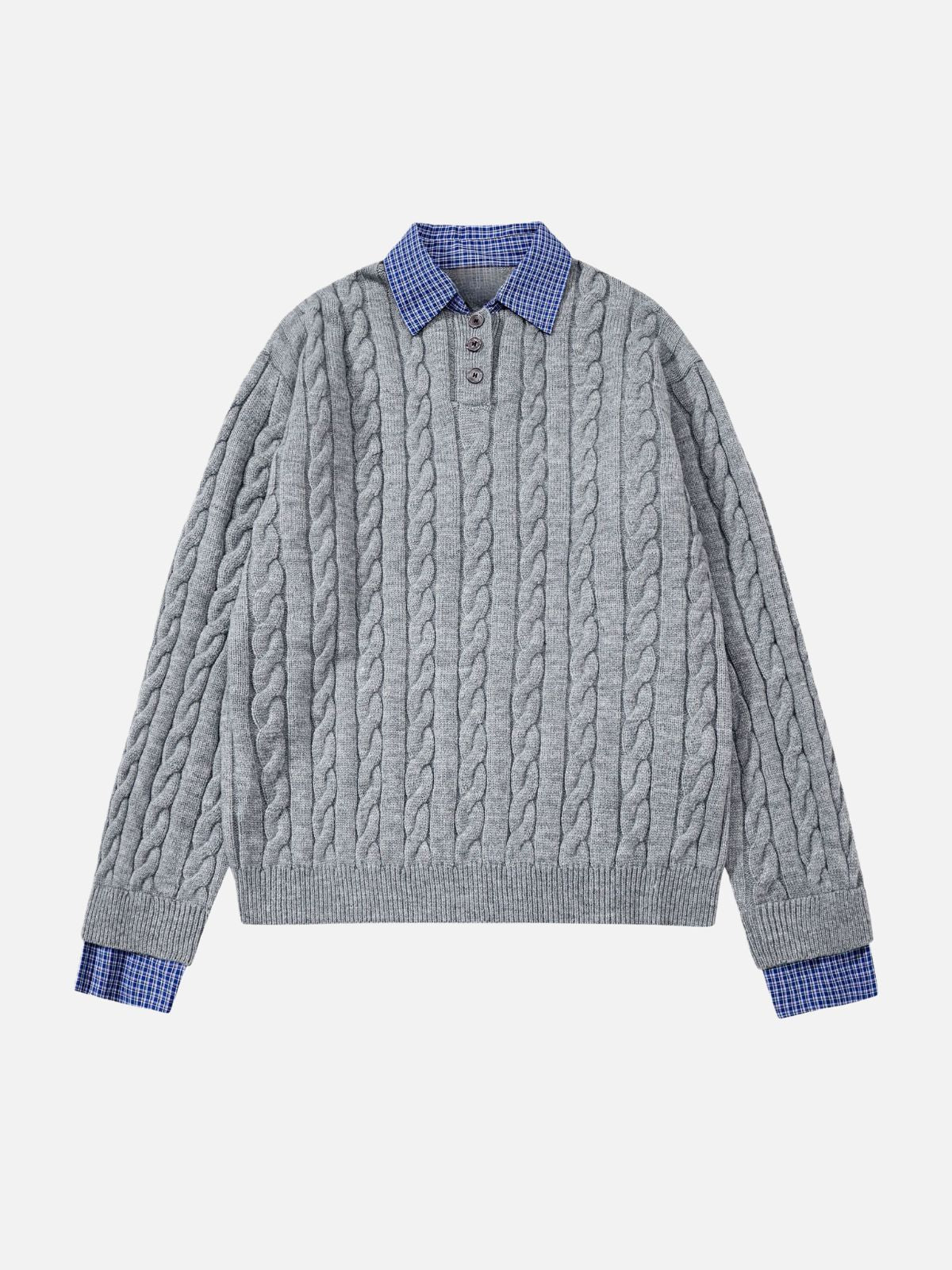 Haaura Button Placket Cable Knit Sweater