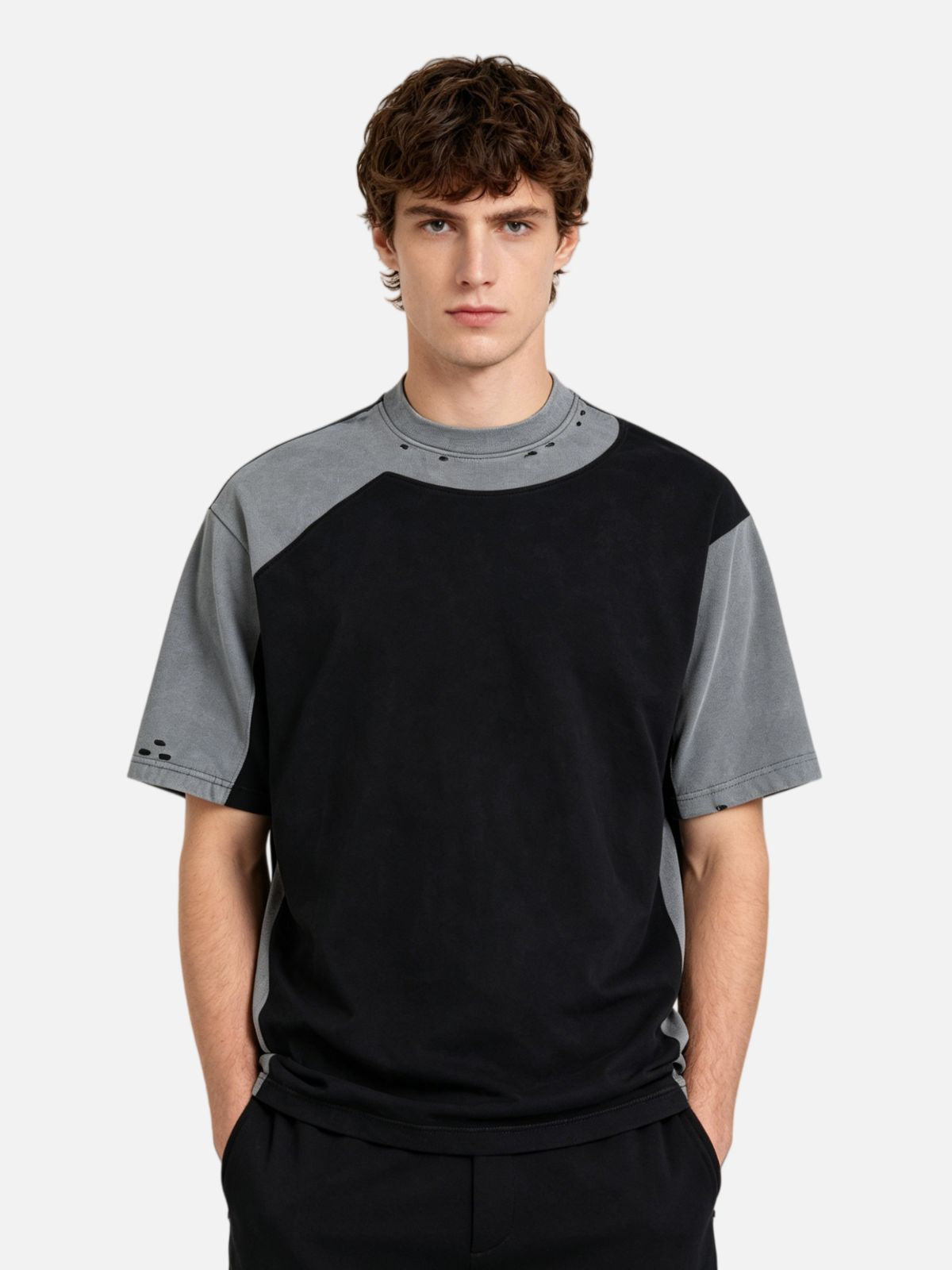 Haaura Deconstructed Panelled Mock Neck Shirt