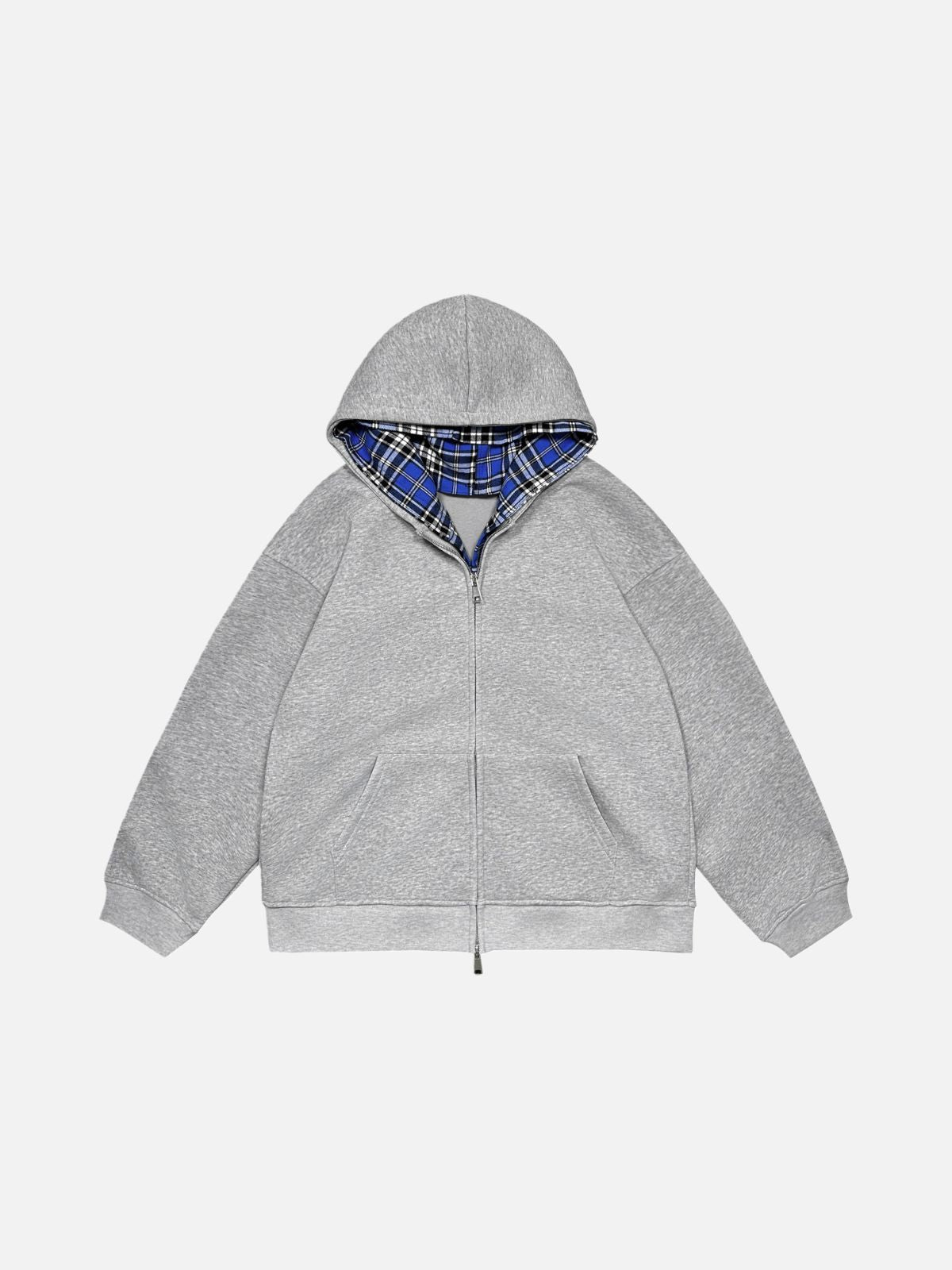 Haaura Plaid Double Layer Zip Up Hoodie