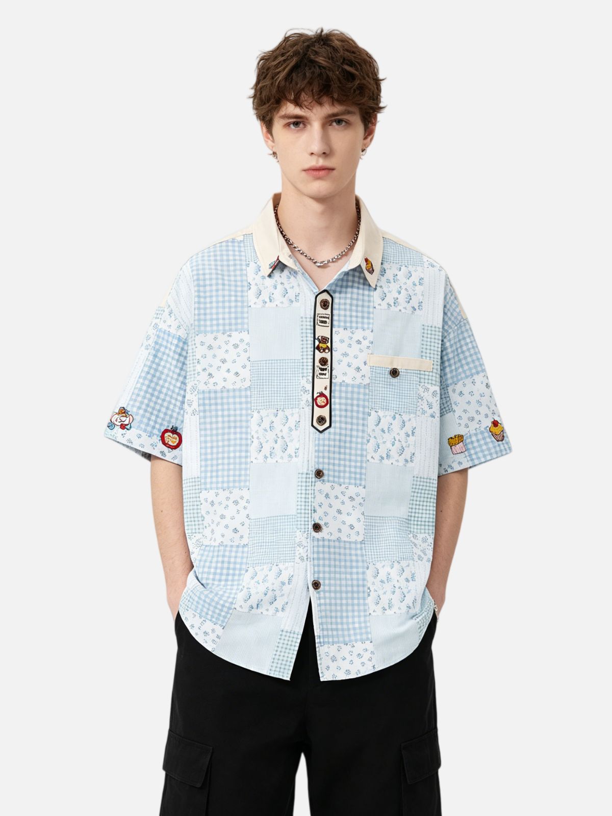 Haaura Cartoon Patches & Checkered Shirt