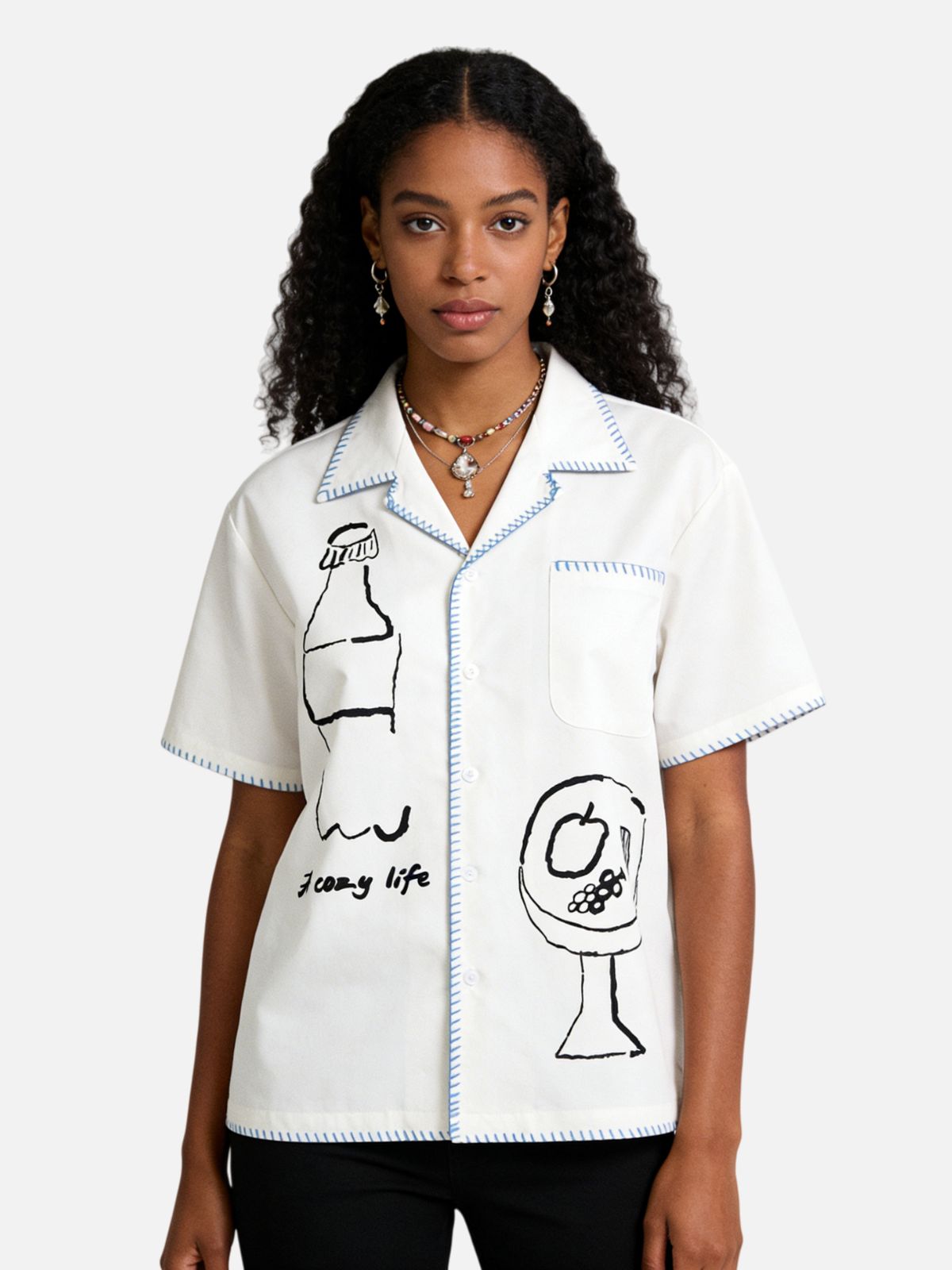 Haaura “cozy Life” Sketch Print Short-Sleeve Shirt