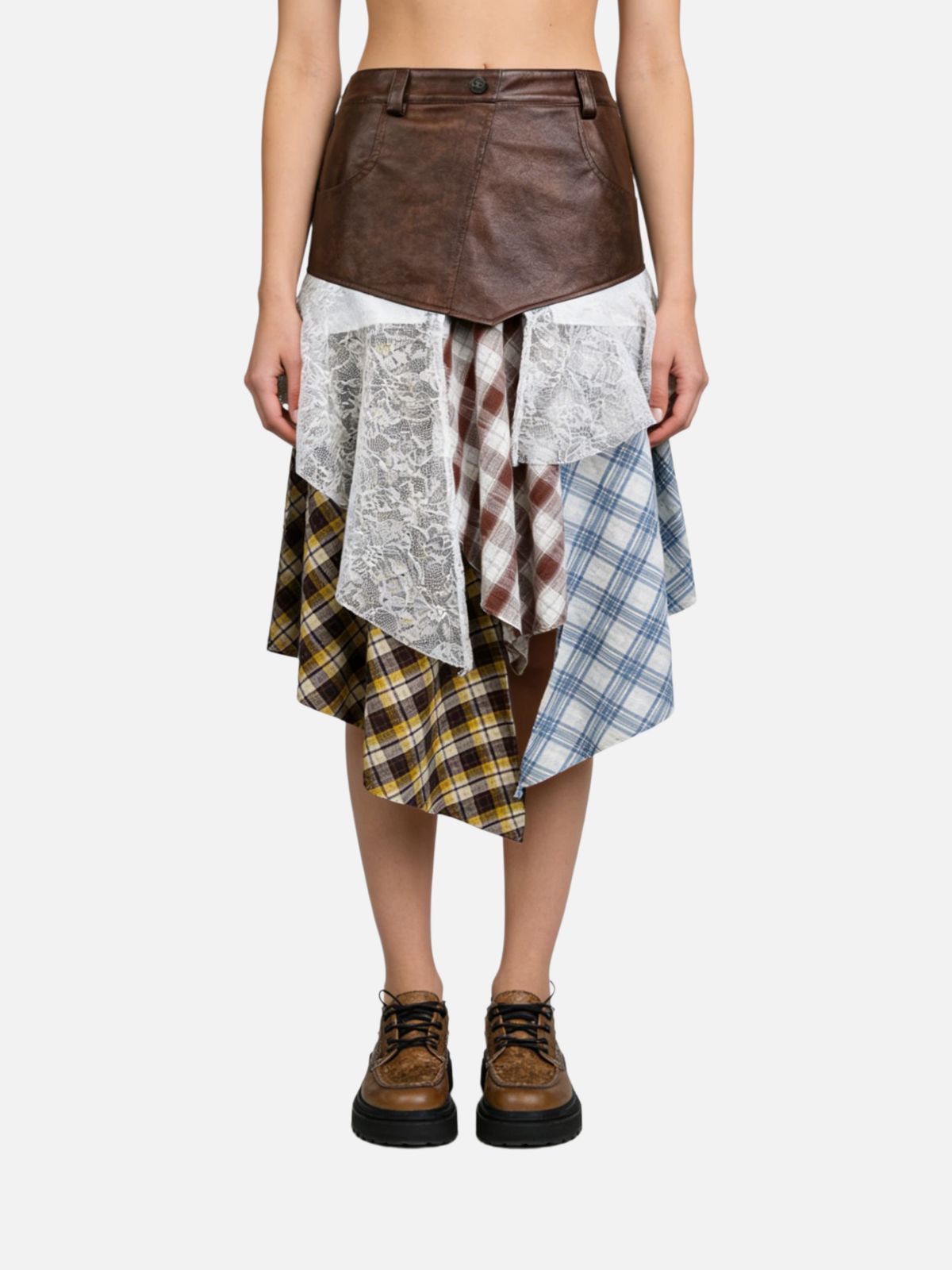 Haaura Faux Leather Lace Patchwork Dresses