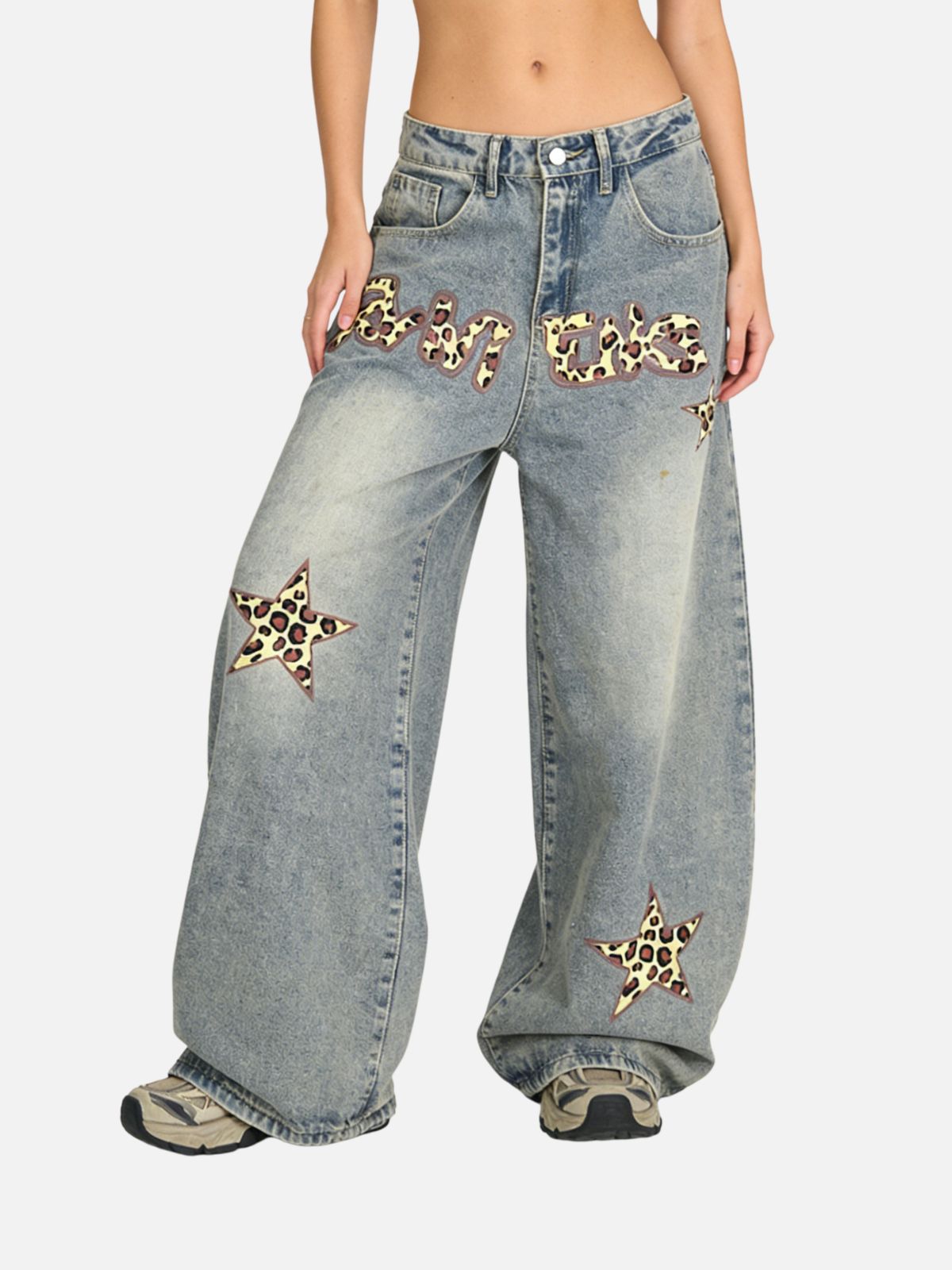Haaura Leopard Star Panel Baggy Jeans