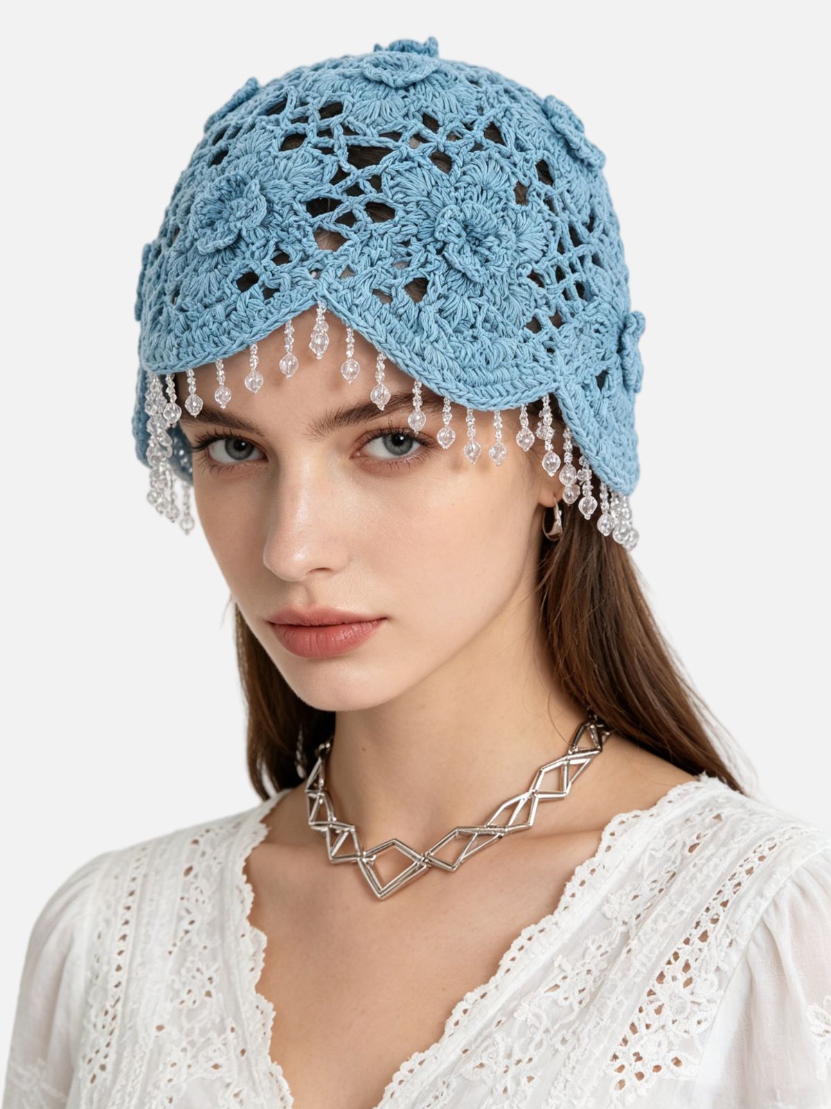 Haaura Crochet Crystal Tassel Hat
