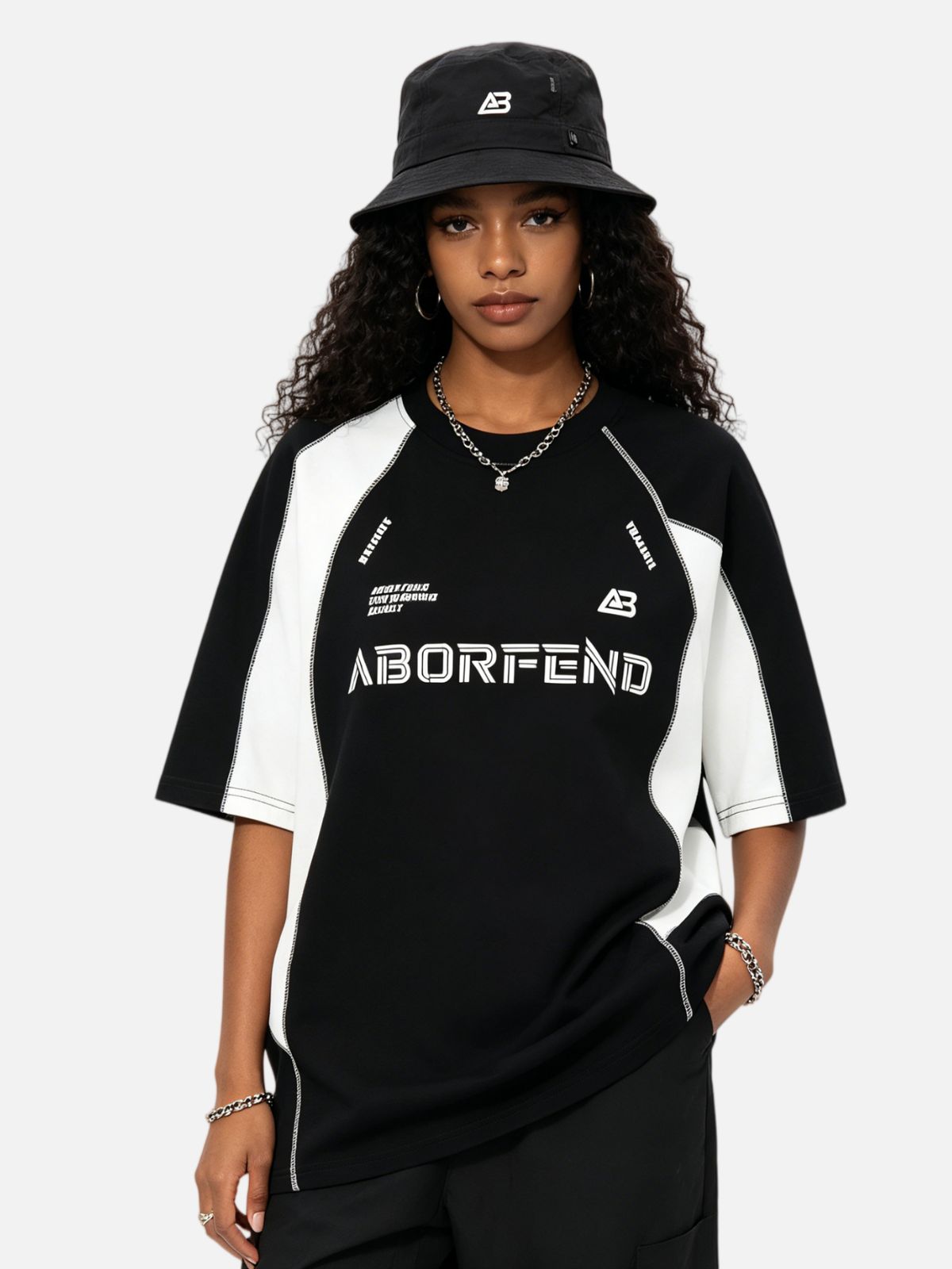Haaura Oversized Color Block Asymmetric Stripe Reflective Print Tee