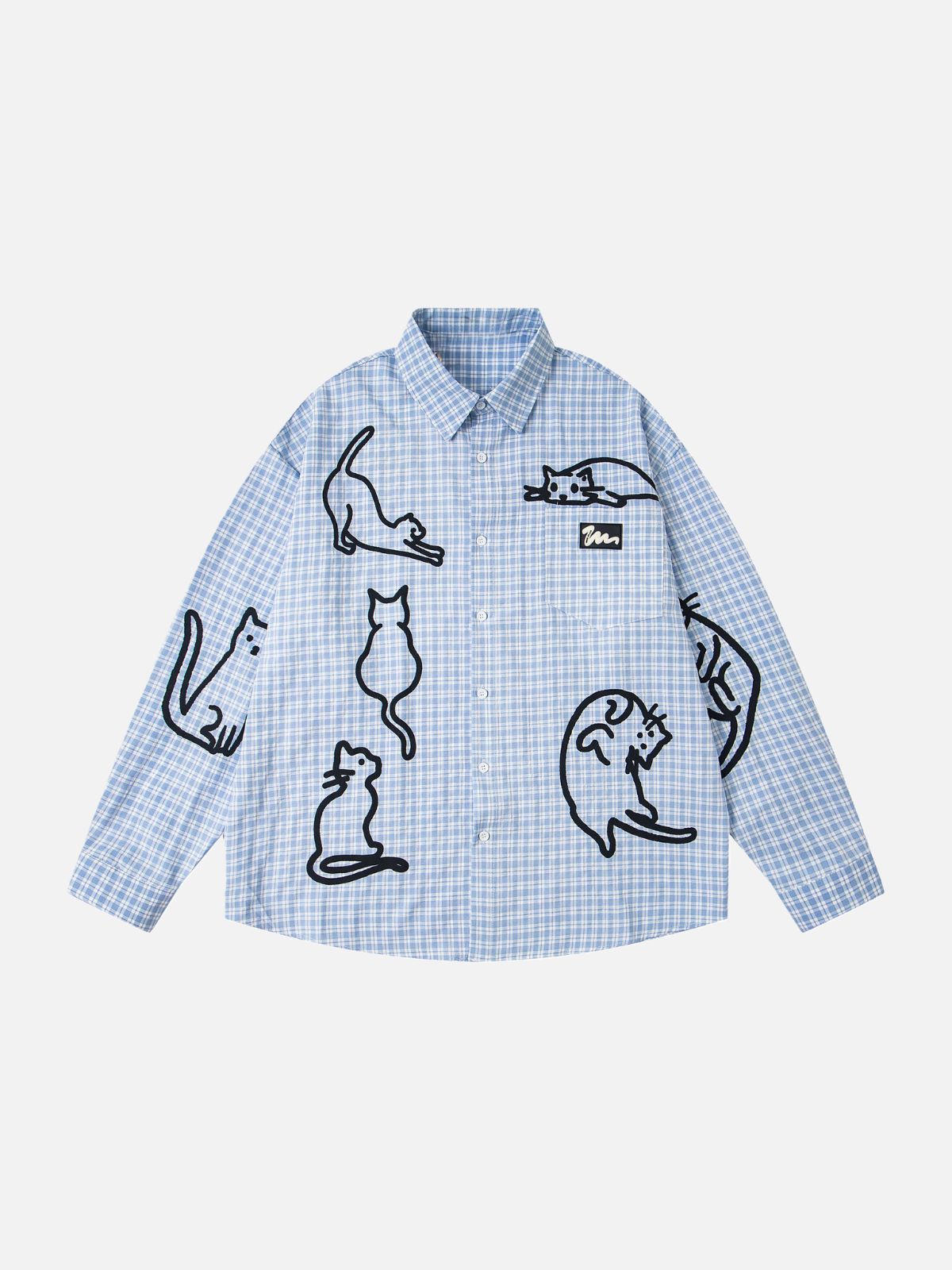 Haaura Cat Doodle Plaid Shirt