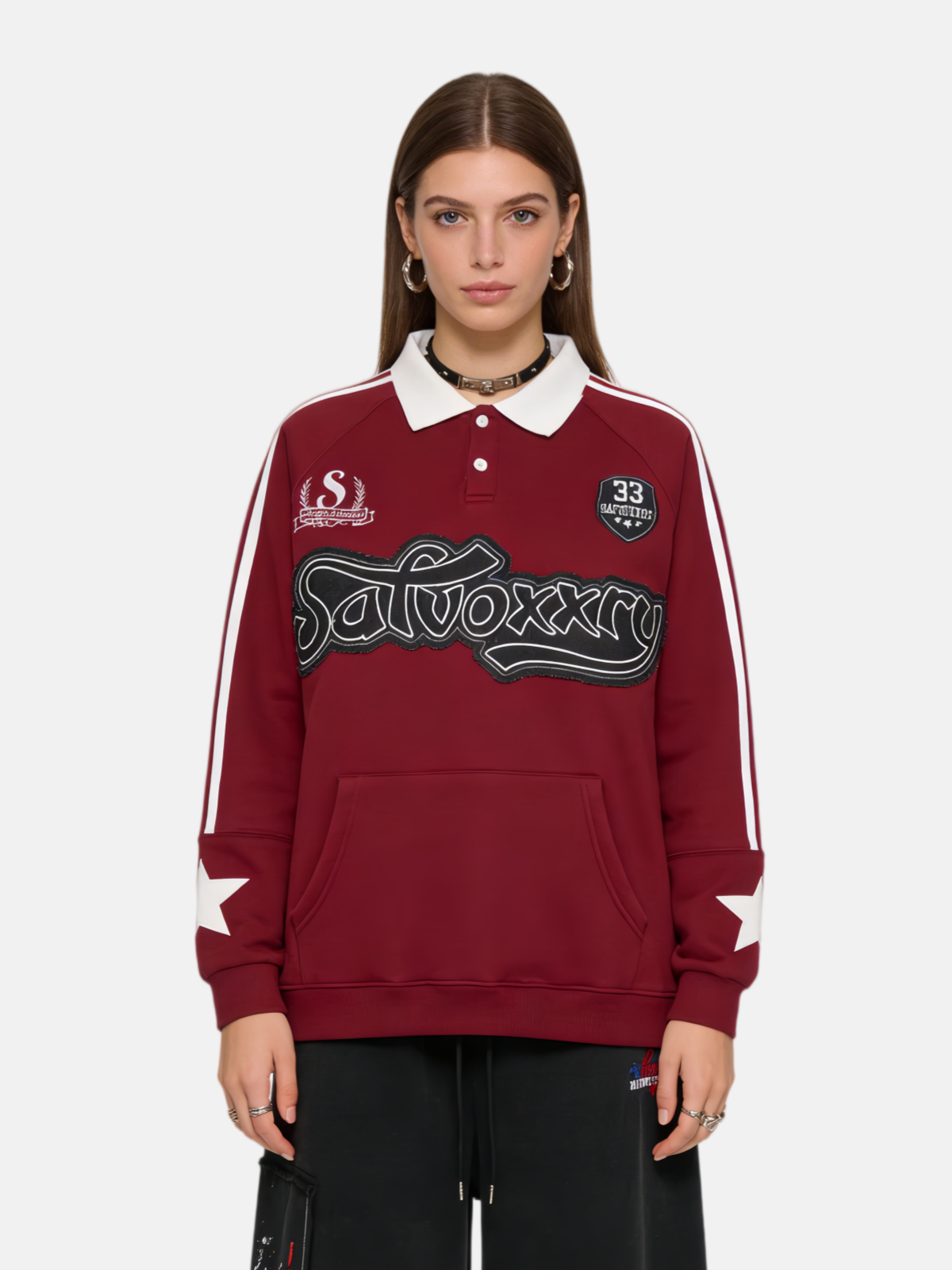 Haaura Applique Embroidery Polo Sweatshirt