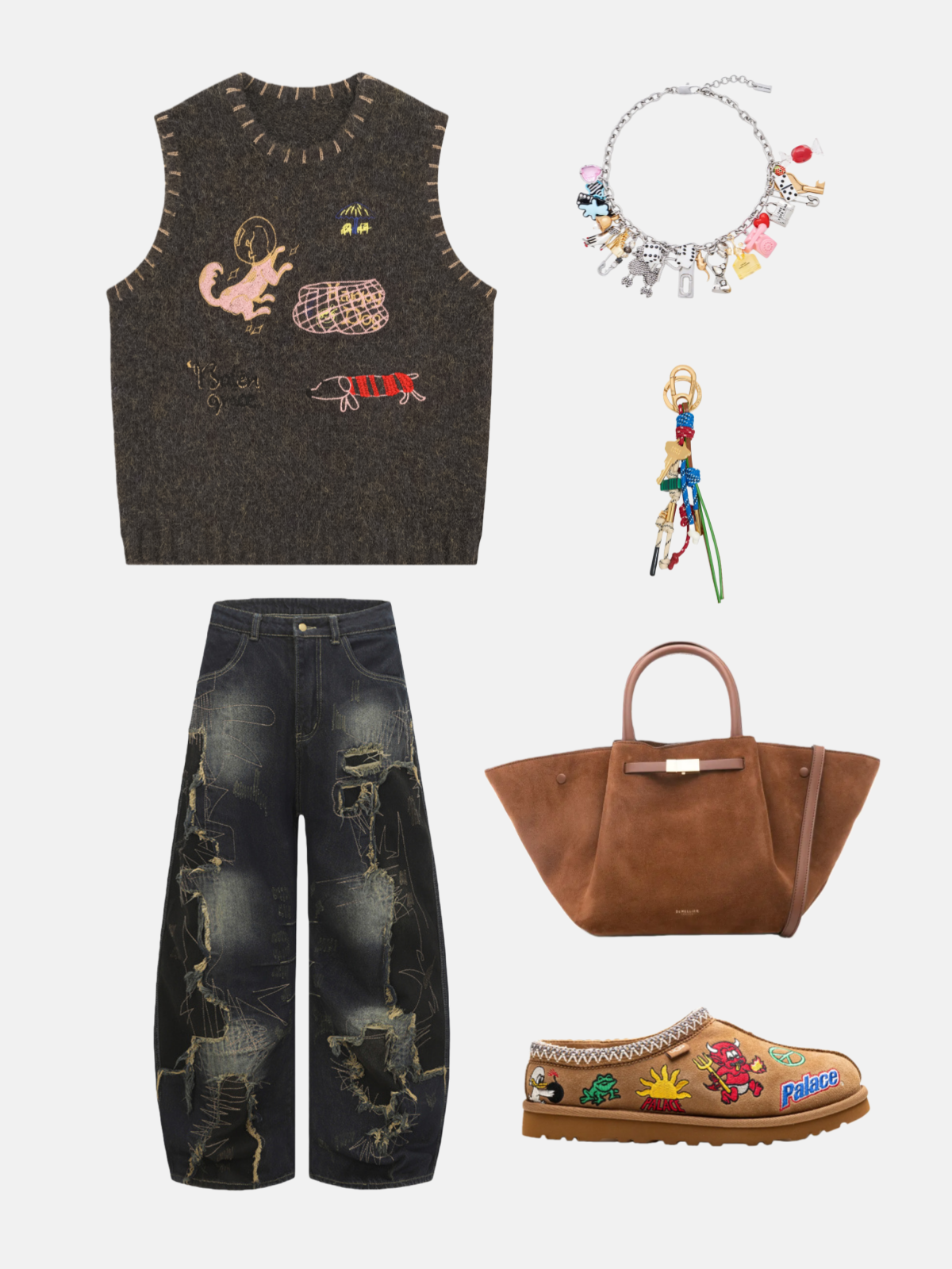 Haaura Astronaut Cat & Dachshund Embroidered Tank Vest
