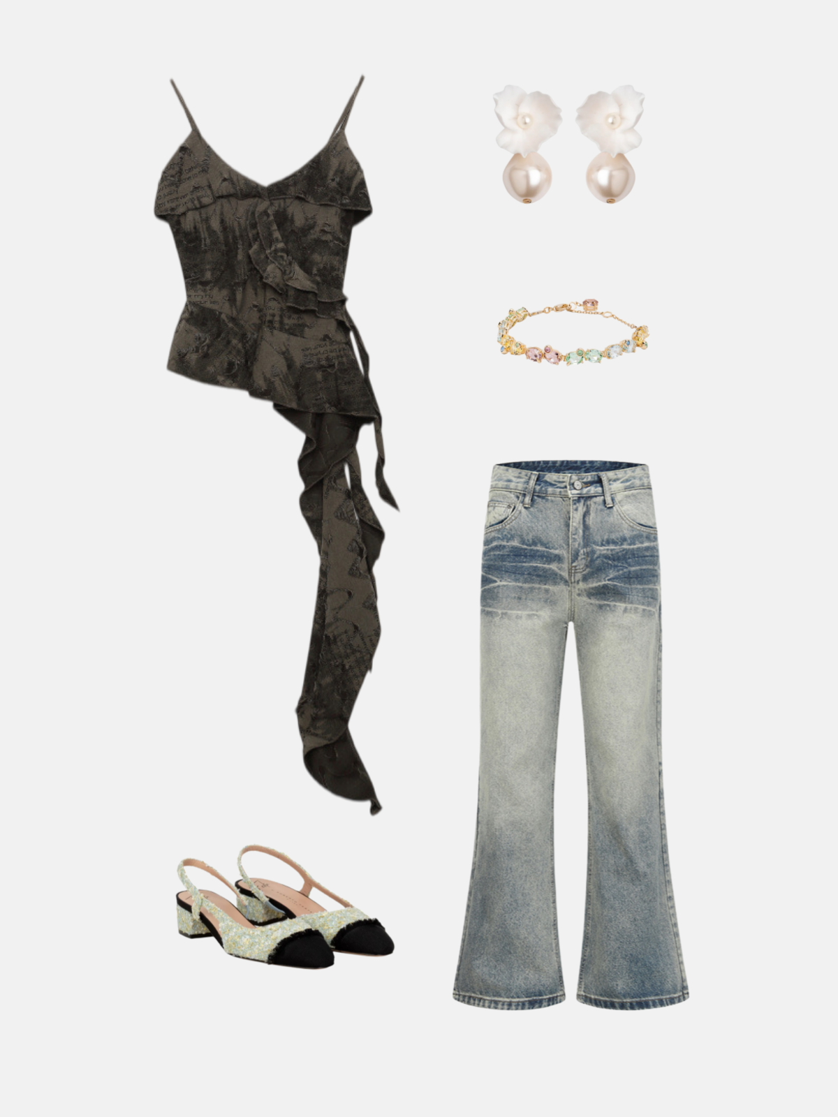 Haaura Asymmetric Ruffle V-Neck Tank Top