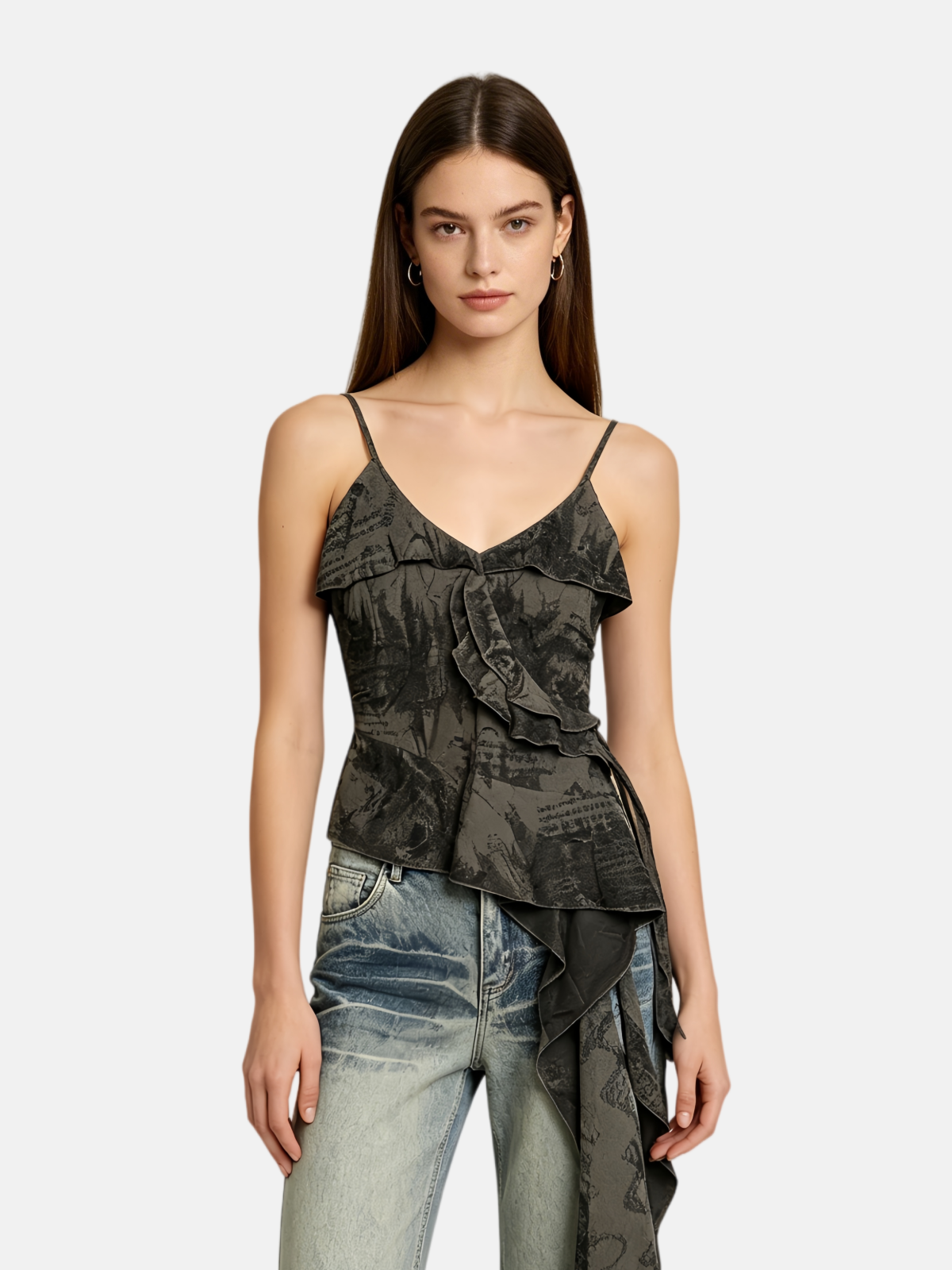 Haaura Asymmetric Ruffle V-Neck Tank Top