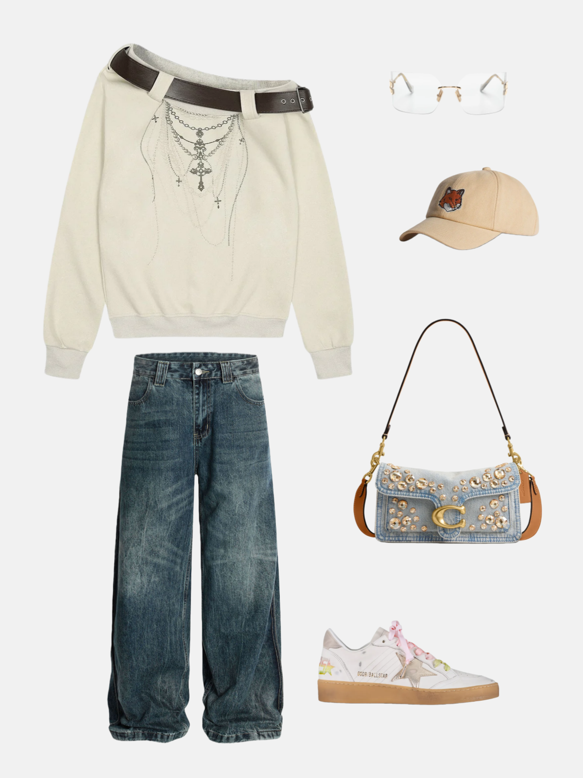 Haaura Belt Off Shoulder Sweatshirt