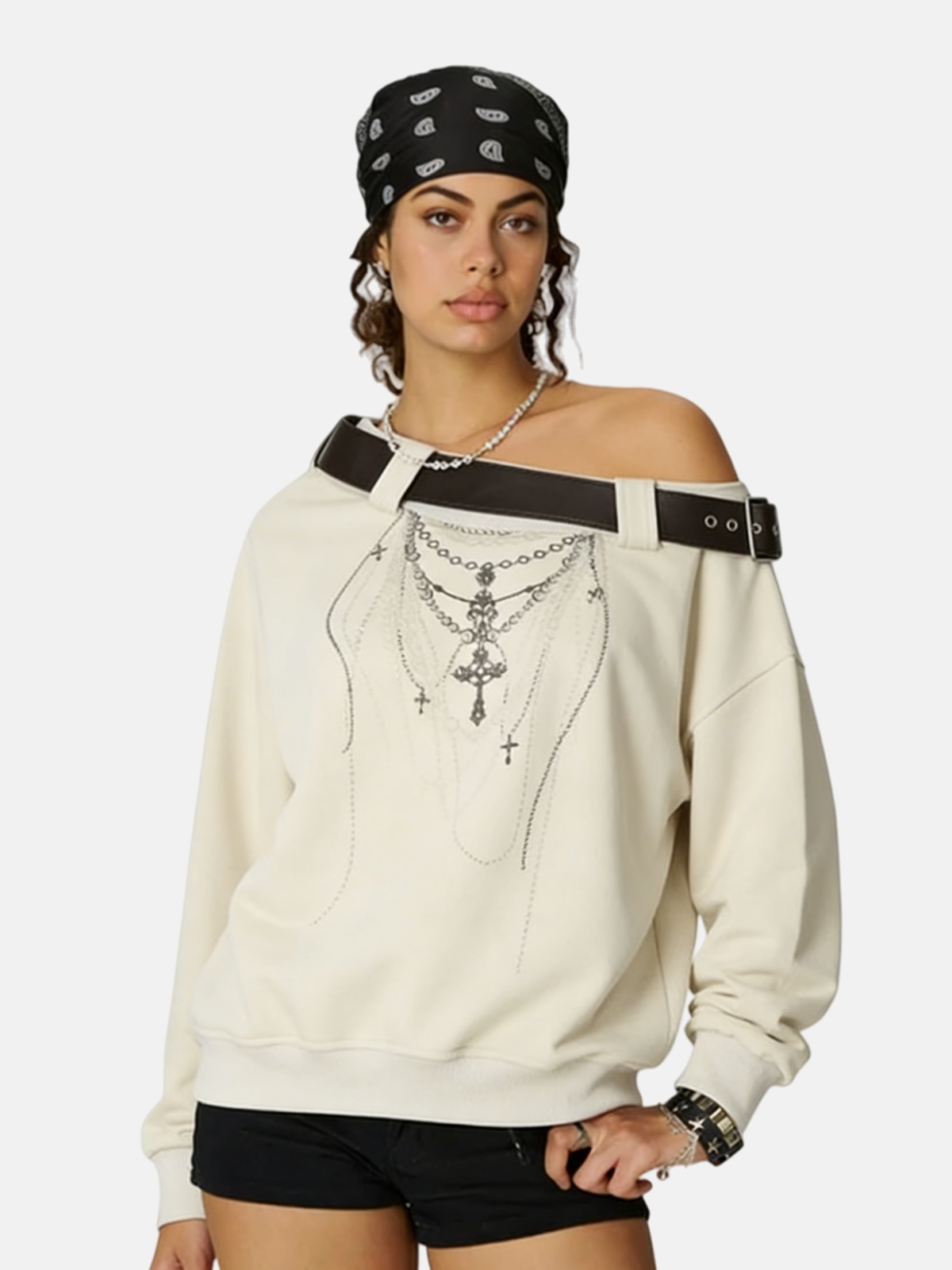 Haaura Belt Off Shoulder Sweatshirt