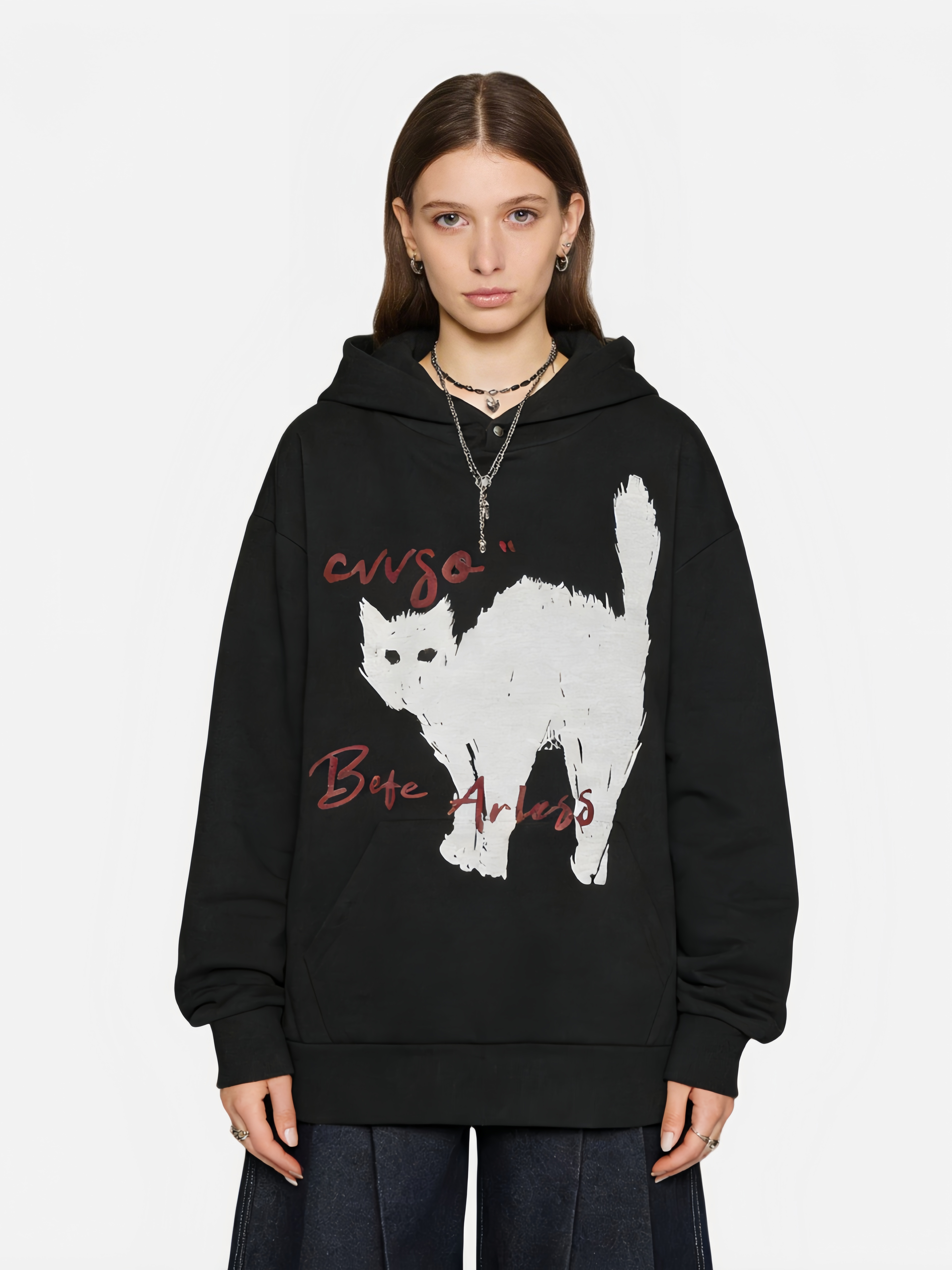 Haaura “Bete Arless” Cat Graphic Hoodie