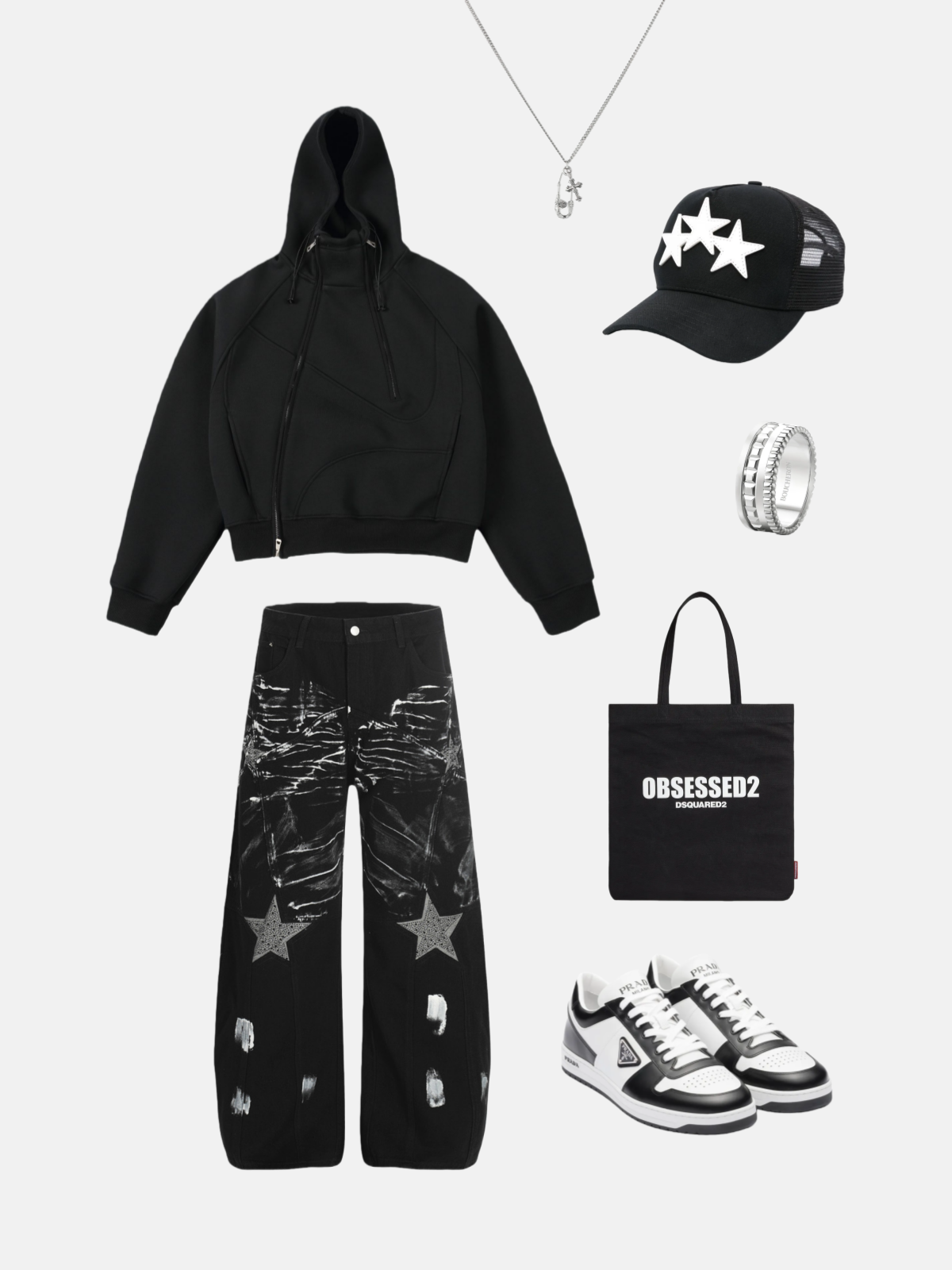 Haaura Boxy Panel Zip Up Hoodie